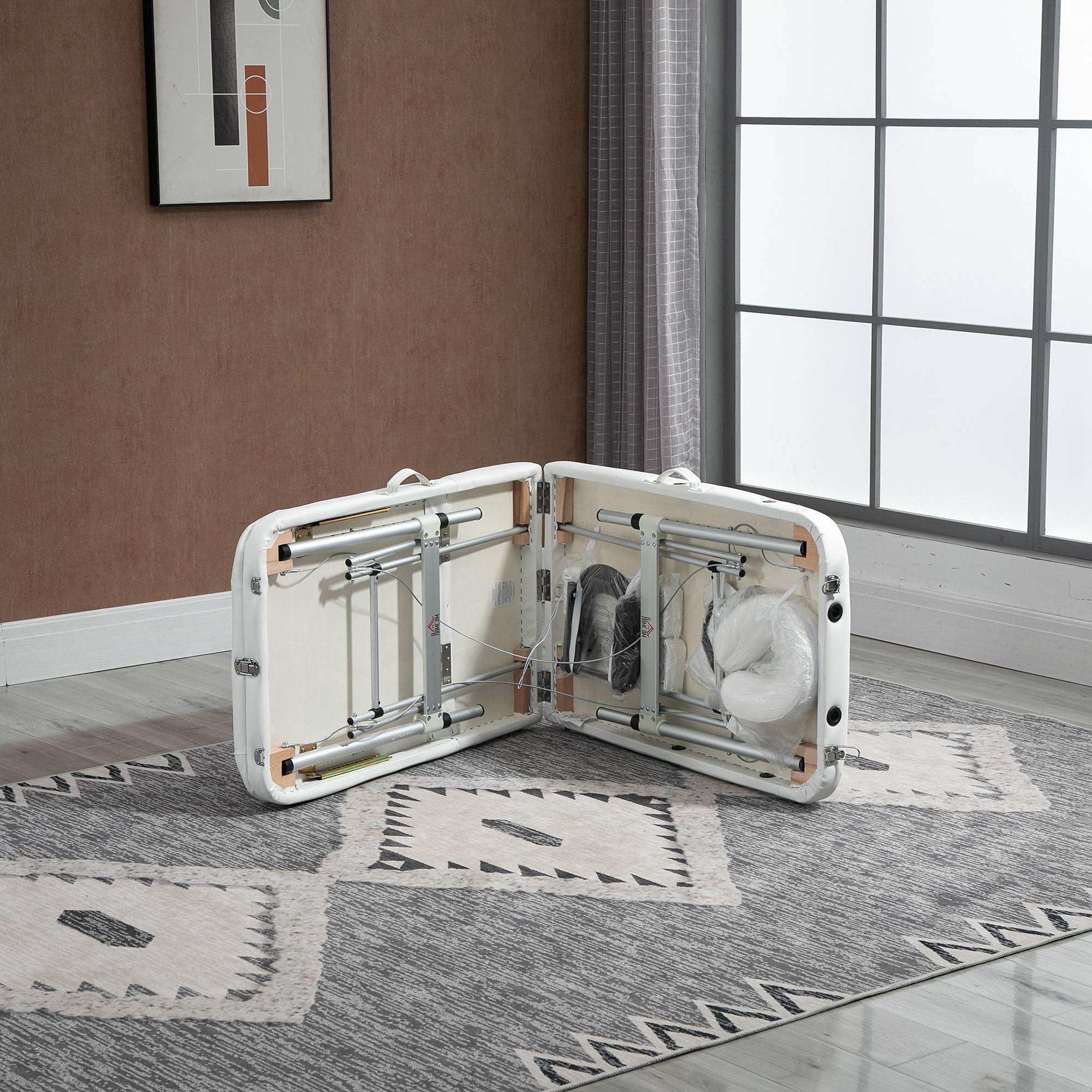 HOMCOM Foldable Massage Table - Professional Salon SPA Facial Couch Bed with Carrying Case, Adjustable Height, White - Perfect for Massage Therapists, Home Spa, and Beauty Salons
