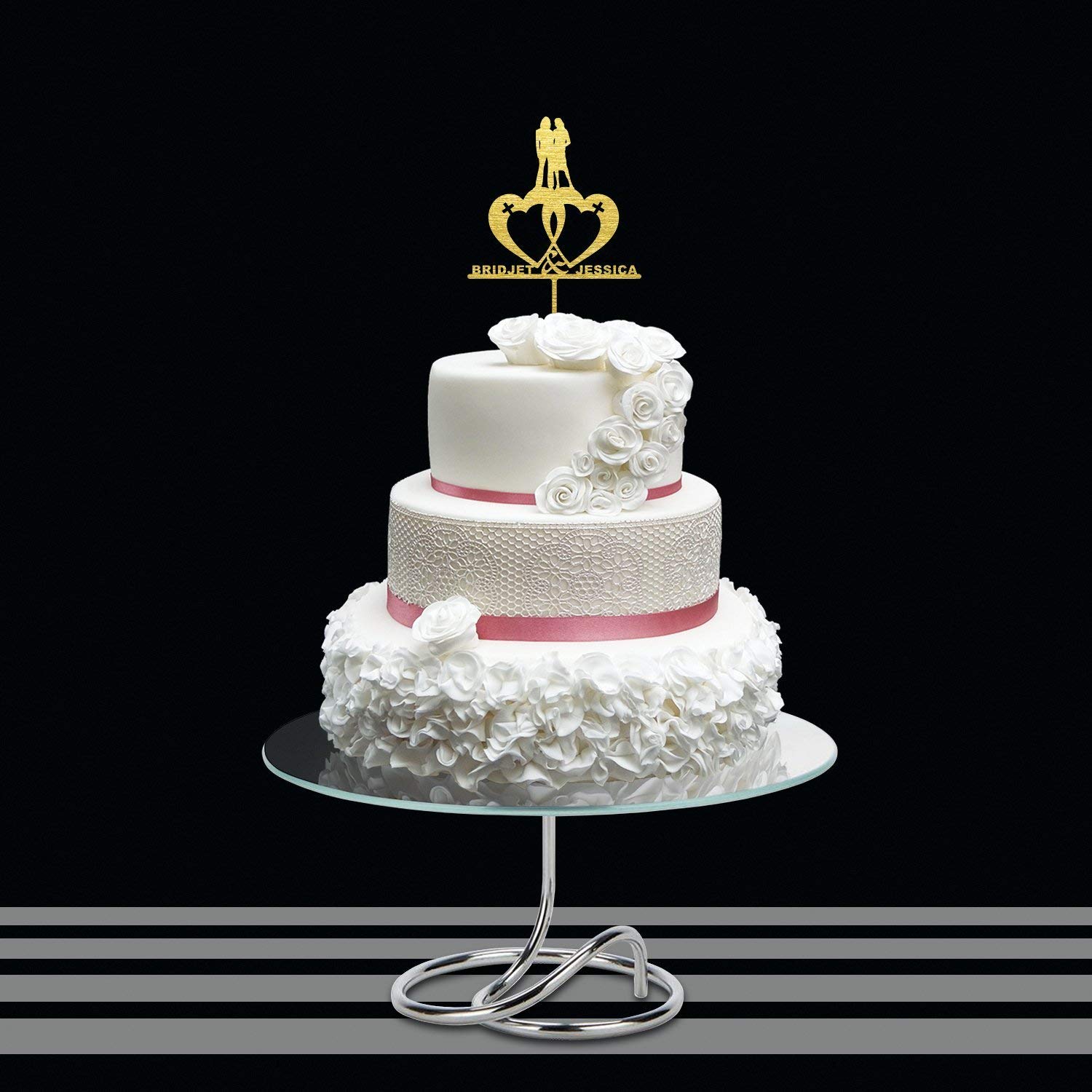 Gold Glitter Same Sex Wedding Cake Topper - Custom Lesbian Couple Cake Decor - LGBTQ Wedding Cake Topper for Anniversary, Engagement & Celebration - Perfect for Wedding Cakes, Cupcakes & Dessert Tables