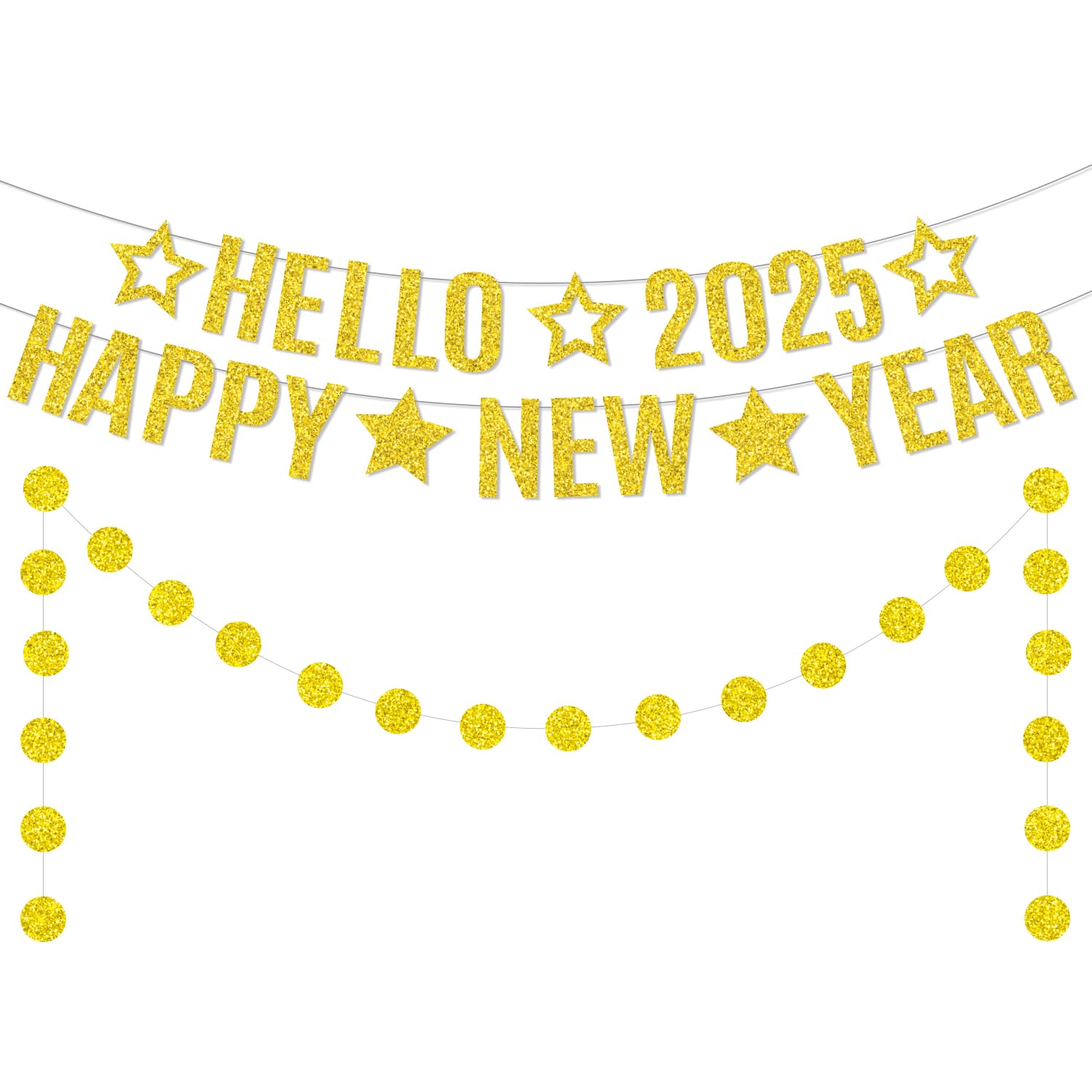 Glitter Gold Happy New Year Banner 2025 - Premium New Year Garland & Gold Party Decorations for 2025 NYE Celebrations | Perfect for New Year's Eve Parties, Home Decor & Holiday Festivities