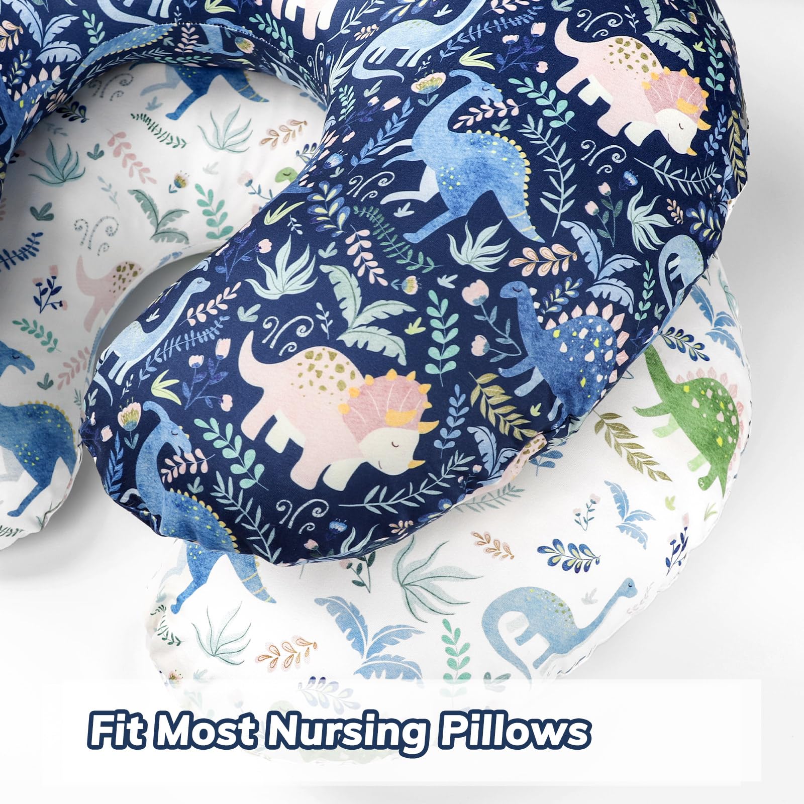 Pea Pod Nursing Pillow Cover 2 Pack - Soft & Stretchy Breastfeeding Pillow Slipcovers for Newborns, Baby Girls & Boys - Removable Dinosaur Print Pillowcase - Perfect for Nursing, Bottle Feeding & Cuddle Time