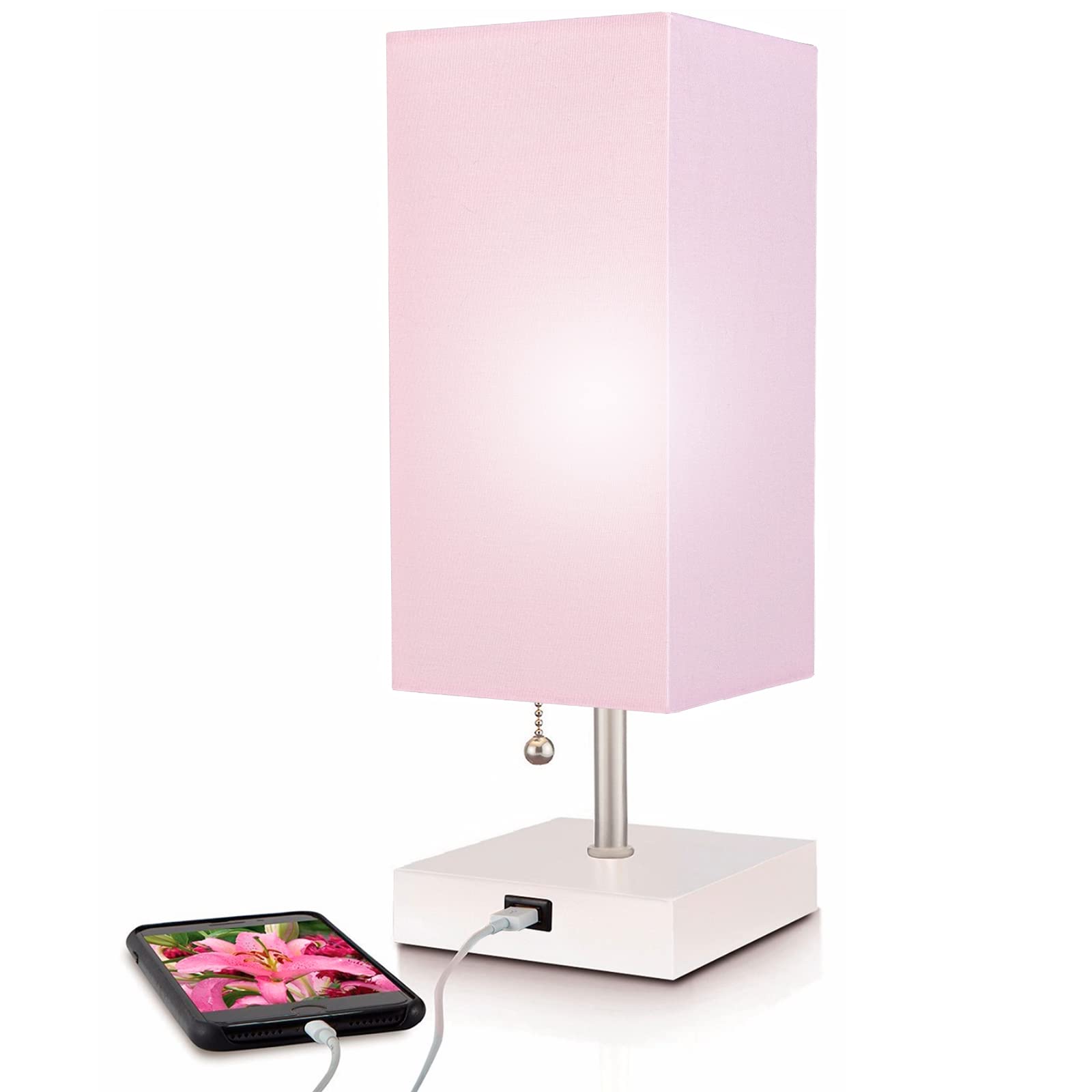 Modern Pink Small Table Lamp with USB Quick Charging Port - 14 Inch LED Bedside & Desk Lamp for Bedroom, Nightstand, Office, or Dorm Room - Perfect for Reading, Working & Nighttime Ambiance