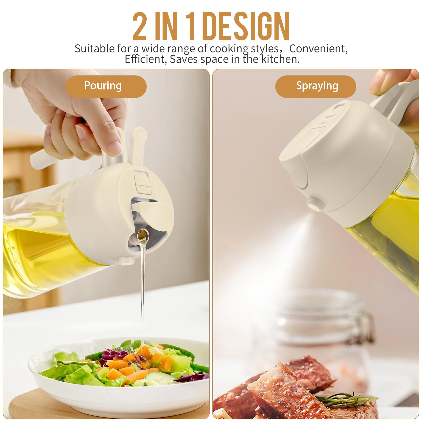 16oz/470ml Glass Oil Dispenser & Sprayer - Premium Olive Oil Pourer for Kitchen, Air Fryer, Cooking, Salad, BBQ - Drizzle Control & Leak-Proof Design (White) - Perfect for Healthy Cooking, Baking & Meal Prep