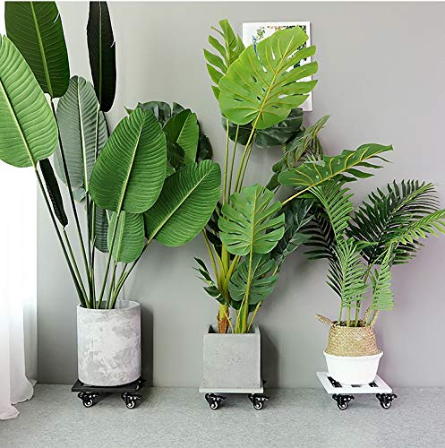 Heavy Duty Square Metal Plant Pot Trolley with Wheels - Large Garden Flower Pot Mover Dolly & Stand - Indoor/Outdoor Plant Caddy with Saucers - White, 40