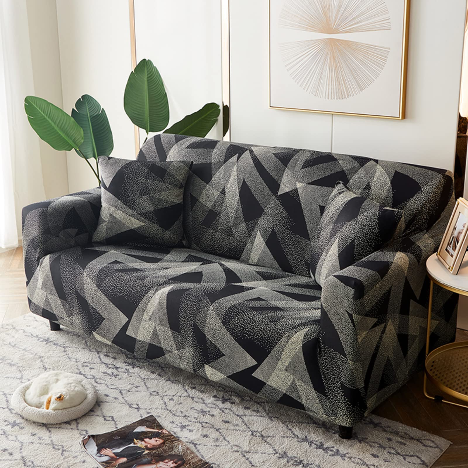 Modern Stretch Sofa Slipcover - Elastic Bottom Furniture Protector - Stain Resistant 4 Seater XL Sofa Cover (90
