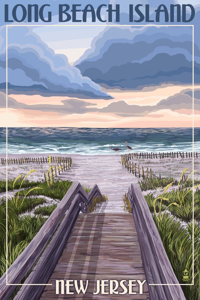 12x18 Long Beach Island New Jersey Beach Boardwalk Metal Art - Premium Aluminum Wall Decor for Coastal & Nautical Home, Office, or Restaurant