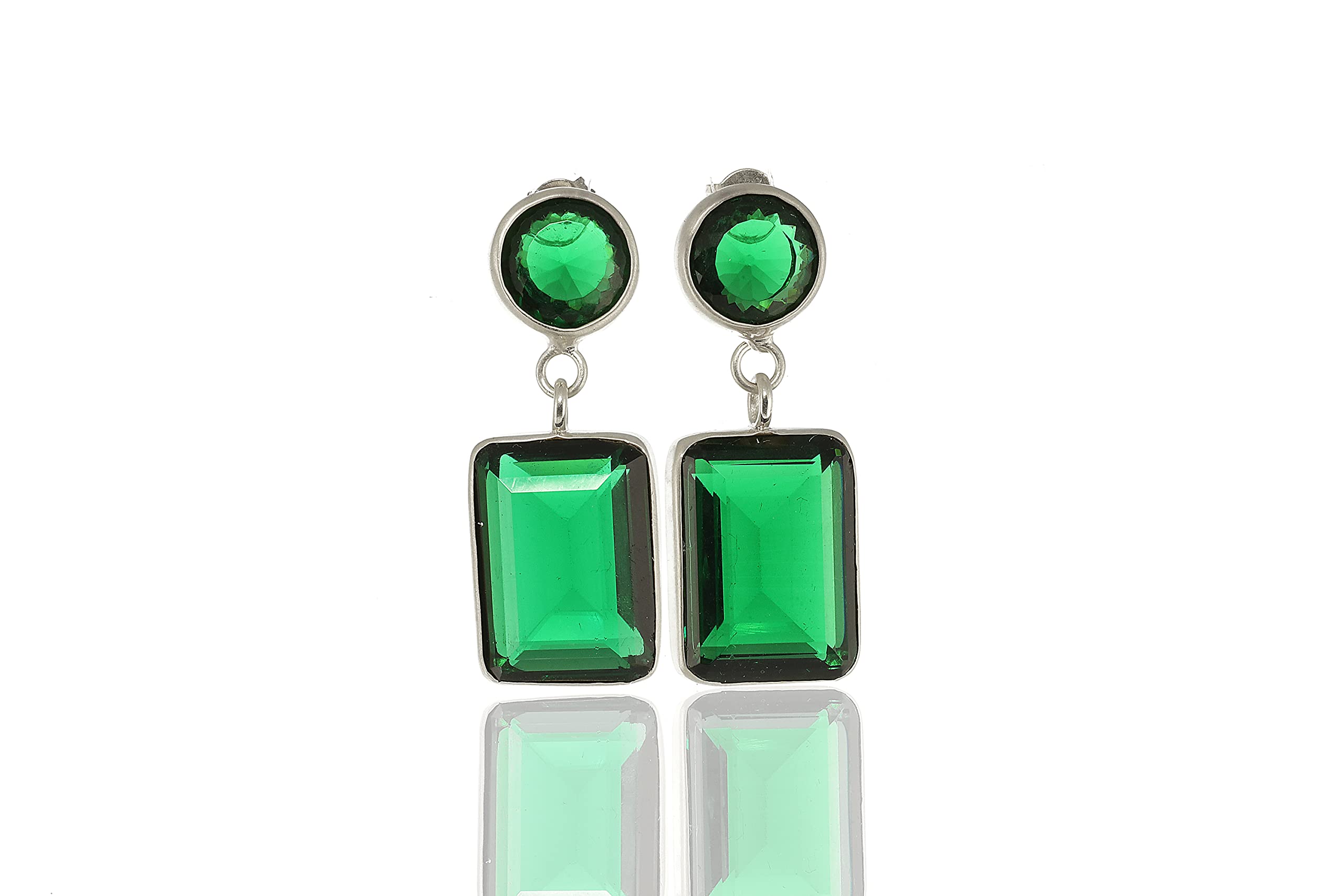 Multi-Stone Emerald Dangle Earrings - May Birthstone Bridal Jewelry - Sterling Silver/Rhodium Plated Statement Earrings for Weddings, Anniversaries & Special Occasions
