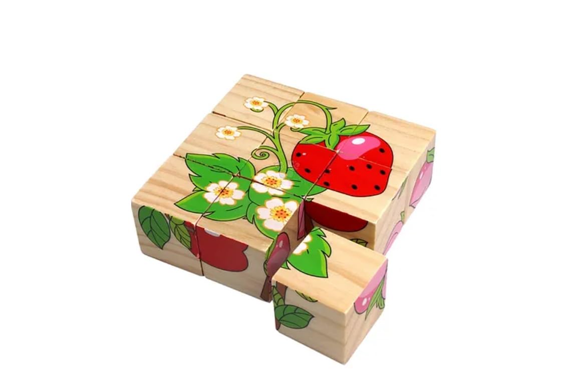 3D Wooden Puzzle Cube for Kids Ages 2+ - 6-Sided Fruit Themed Educational Toy with 9 Pieces | STEM Learning, Early Childhood Development, Birthday Gift Idea