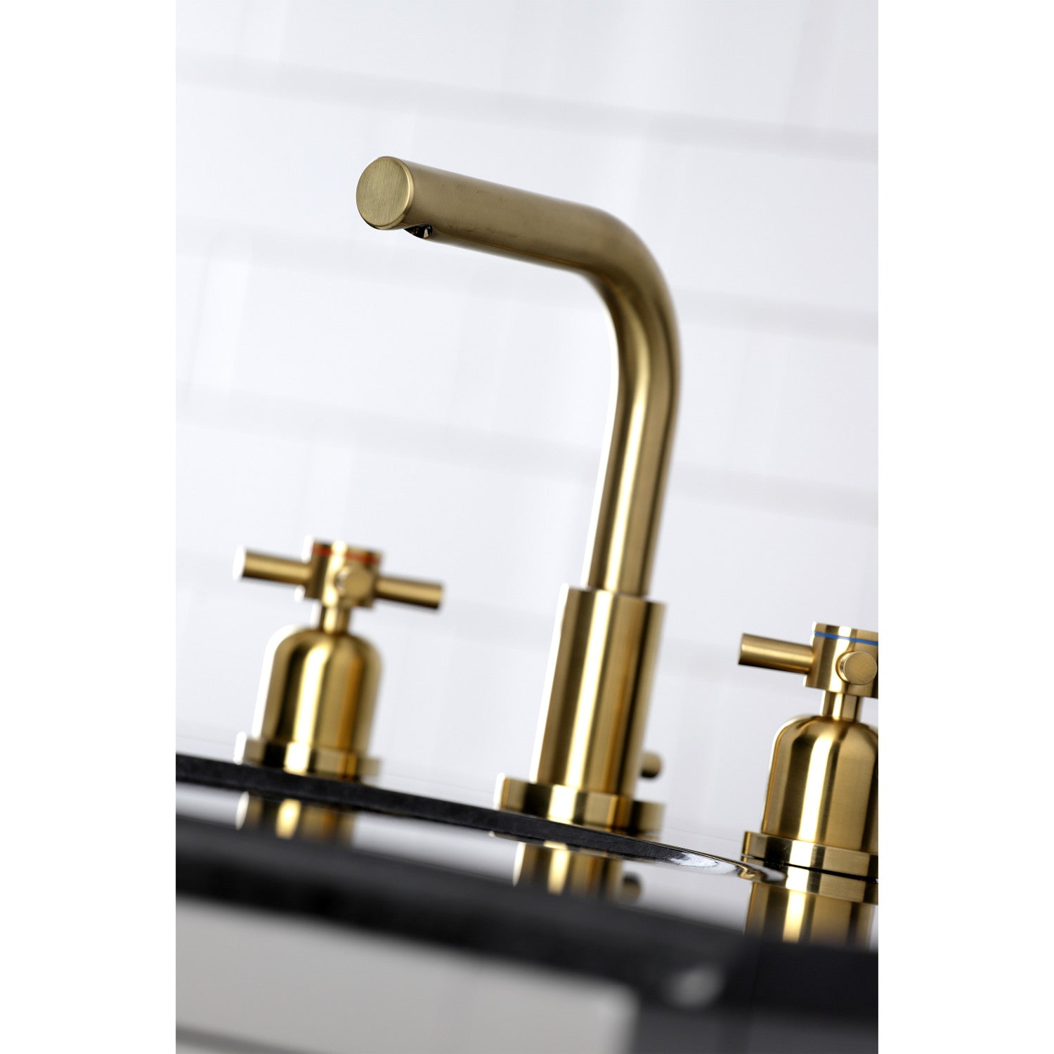 Concord Two Handle 3 Hole Deck Mount Widespread Bathroom Faucet with Brass Pop Up Drain - Modern Bathroom Sink Faucet for Vanity, Powder Room & Guest Bath Installation