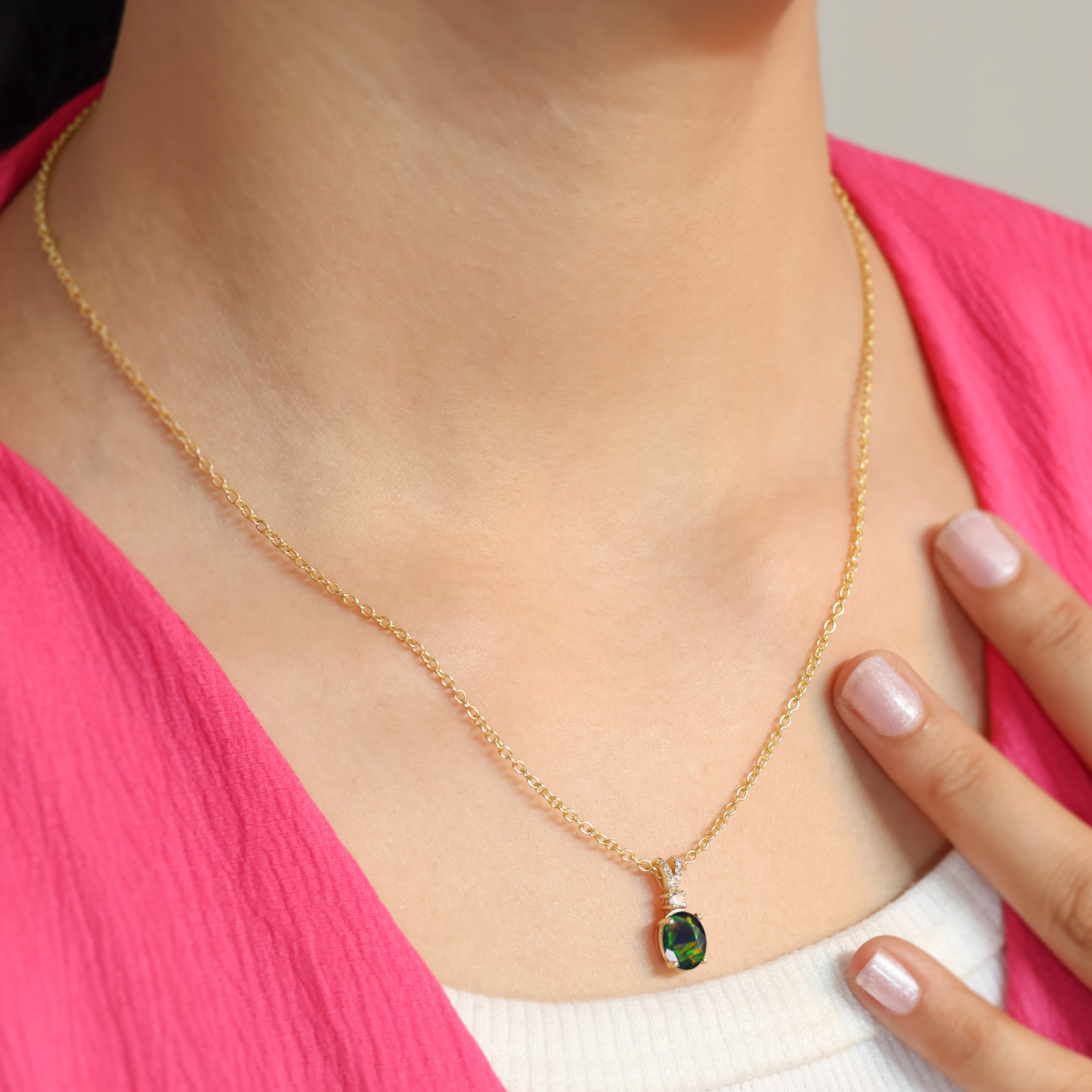 Black Opal Gemstone Pendant Necklace for Women - 925 Sterling Silver Jewelry Gift for Birthday, Anniversary & Valentine's Day | Elegant Statement Necklace for Evening Wear & Special Occasions