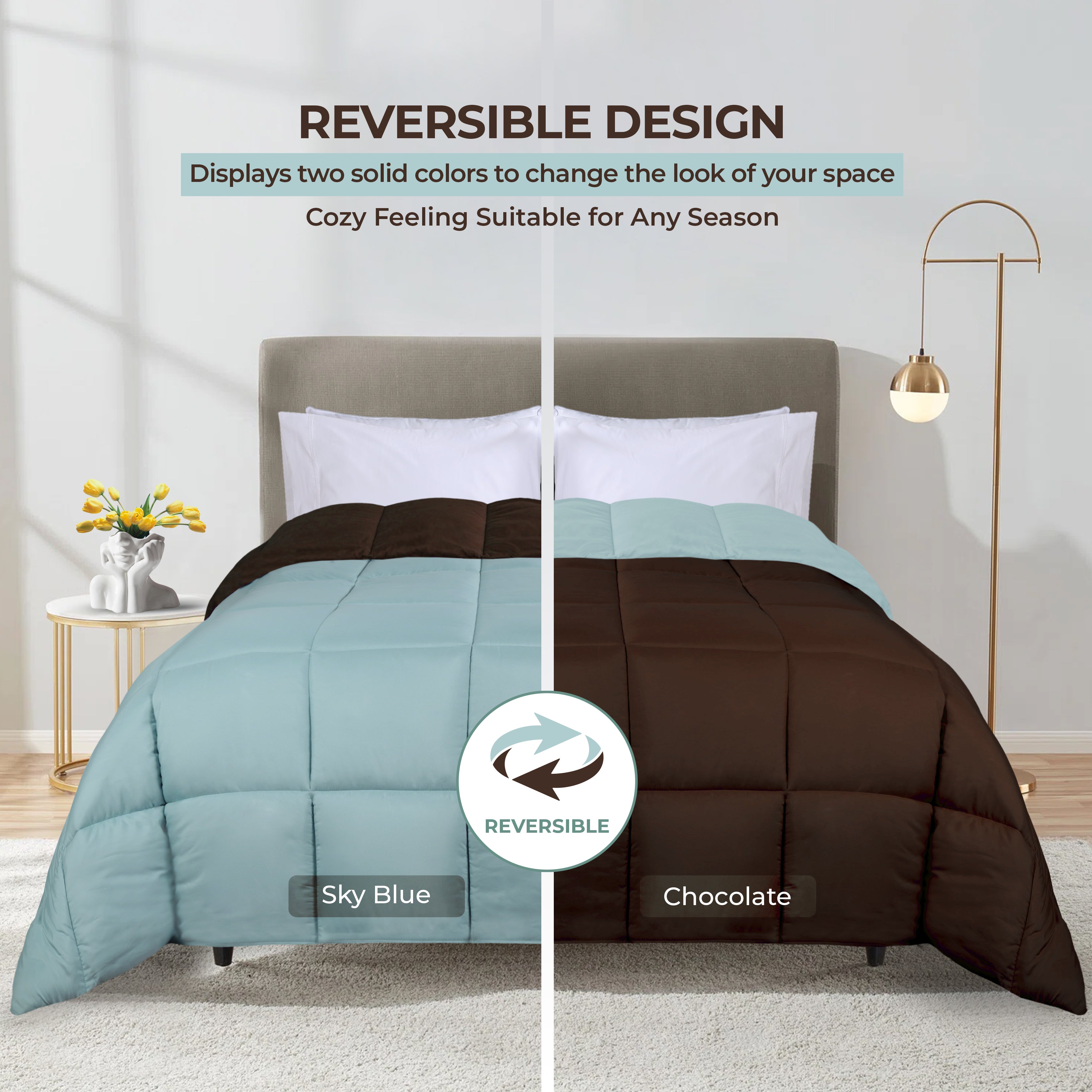 Luxury Brushed Microfiber Reversible Comforter Set - Ultra Soft Bedding for All Seasons - Perfect for Master Bedroom, Guest Room & Dormitory