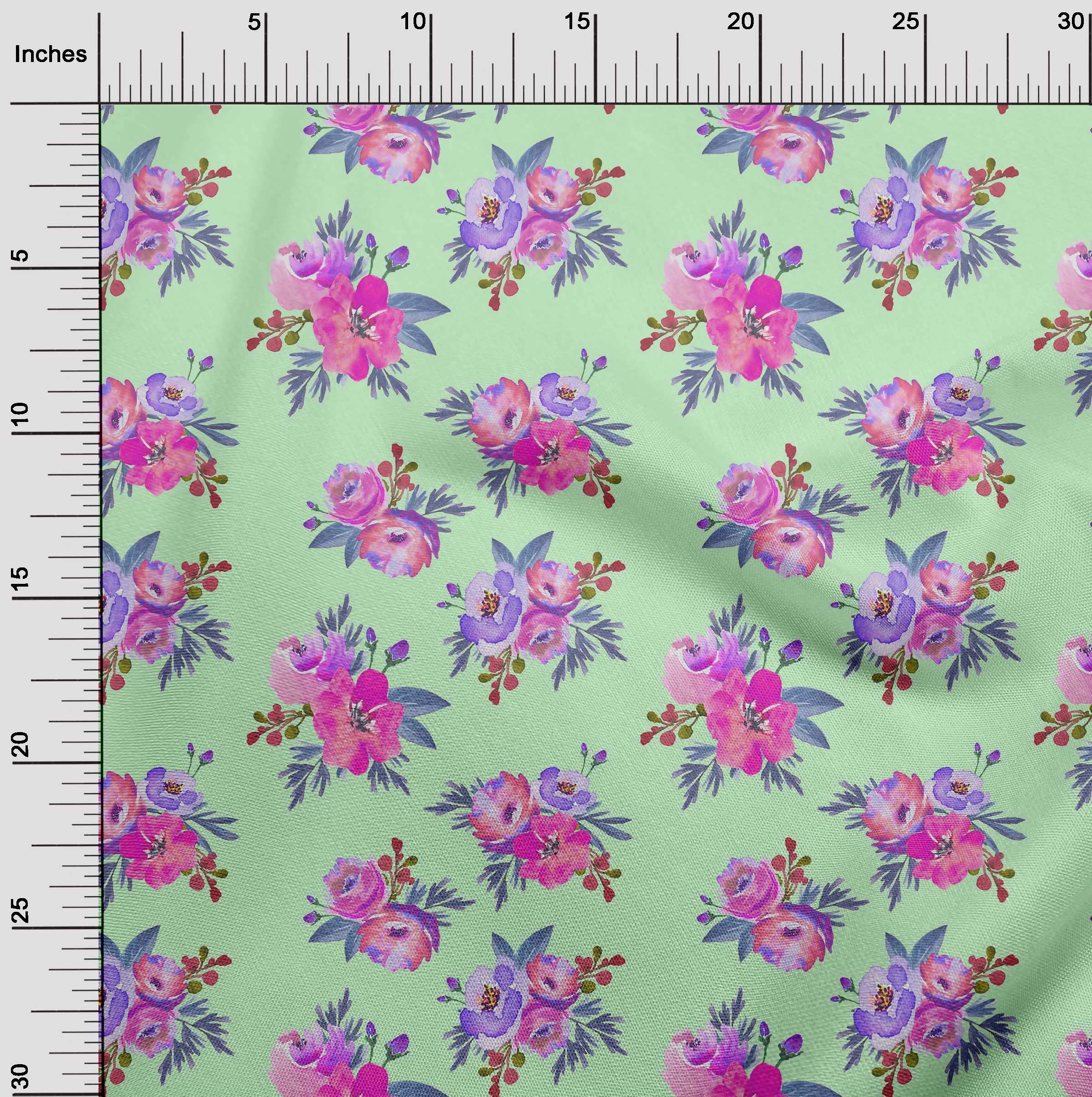 oneOone Viscose Jersey Fabric - Watercolor Leaves & Peony Floral Print - 60 Inch Wide Soft Knit Fabric by The Yard for Dresses, Scarves & DIY Fashion Projects