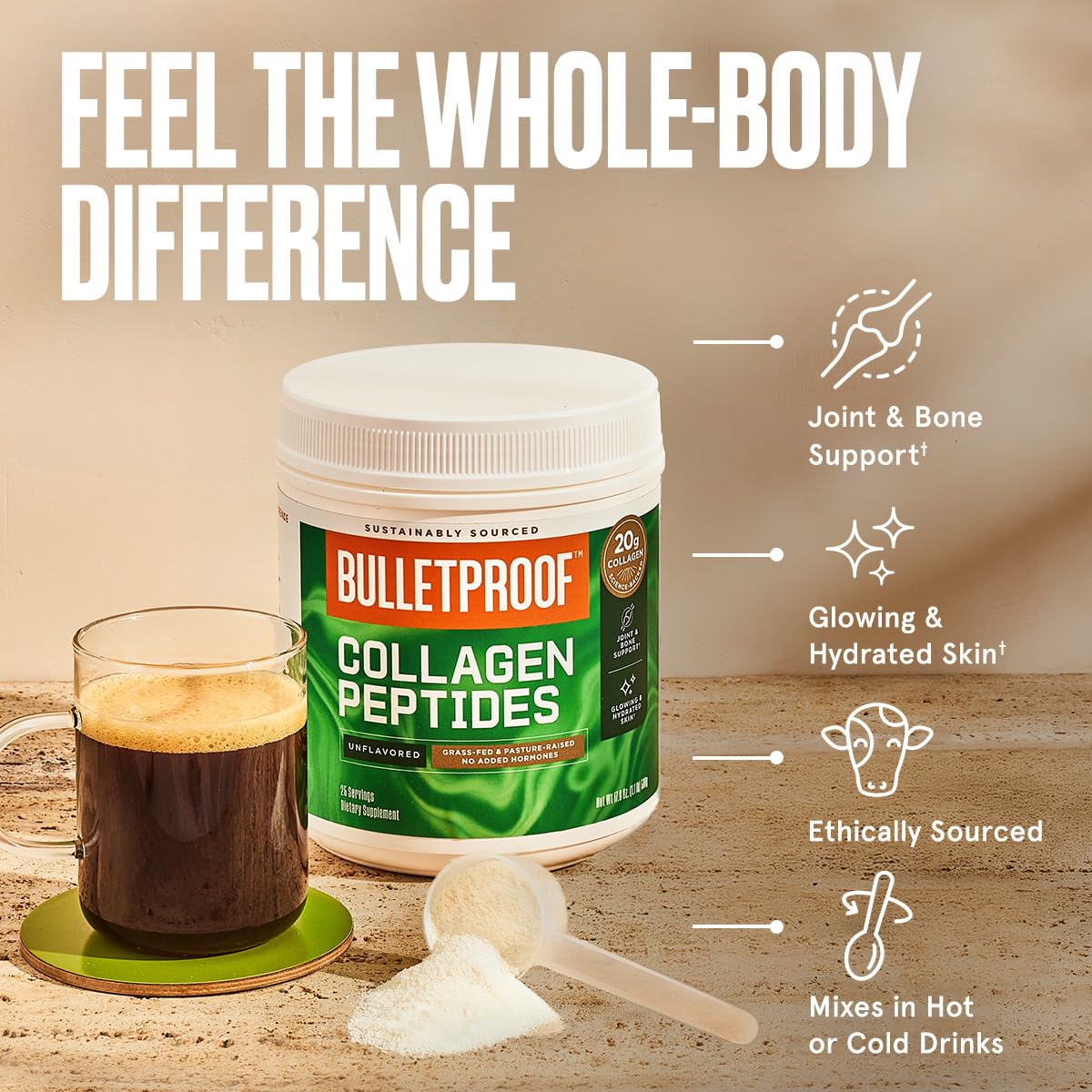 Grass-Fed Unflavored Collagen Peptides Powder 17.6 oz - Hydrolyzed Collagen Protein Supplement for Skin, Hair, Nails, Joints & Bone Health - Keto & Paleo Friendly - Perfect for Smoothies, Coffee & Baking