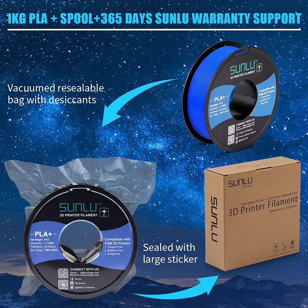 SUNLU PLA+ 3D Printer Filament 1.75mm 10KG Spool - High Precision +/-0.02mm for 3D Printing, 3D Pens & DIY Projects - 11x1KG Multi-Color Pack (10 Vibrant Colors) - Perfect for Home, School and Professional 3D Printing Projects