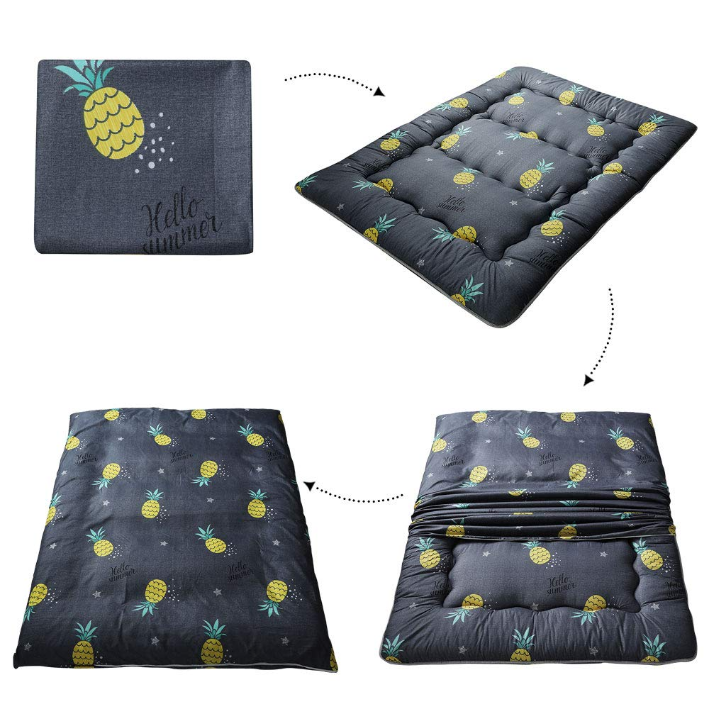MAXYOYO Ultra Thick Grey Pineapple Futon Floor Mattress - Foldable Guest Bed for Small Spaces, Camping & Sleepovers