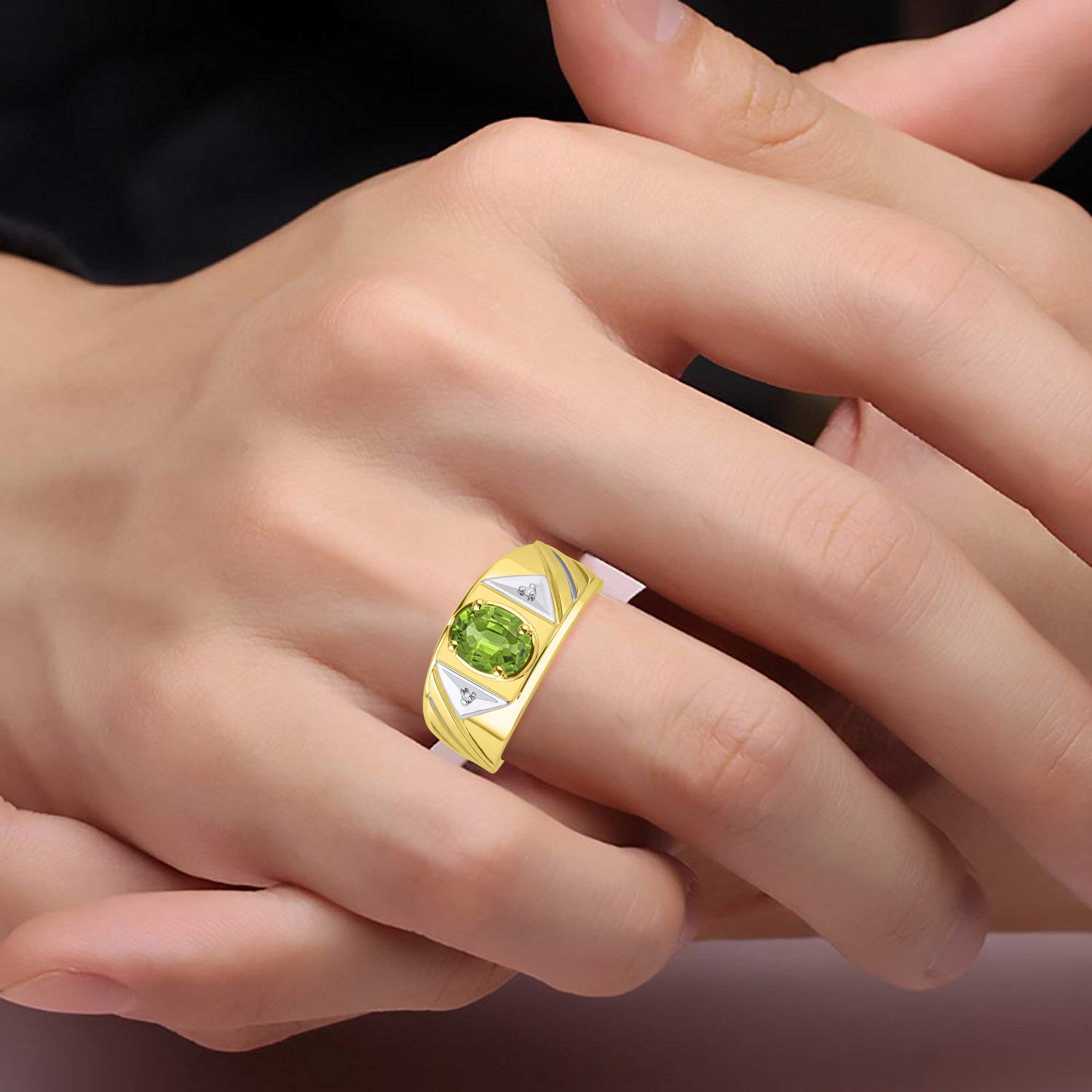 Men's Gold Plated Silver Ring with Oval Gemstone & Diamonds - Perfect for Birthdays & Gifts (Sizes 8-13)