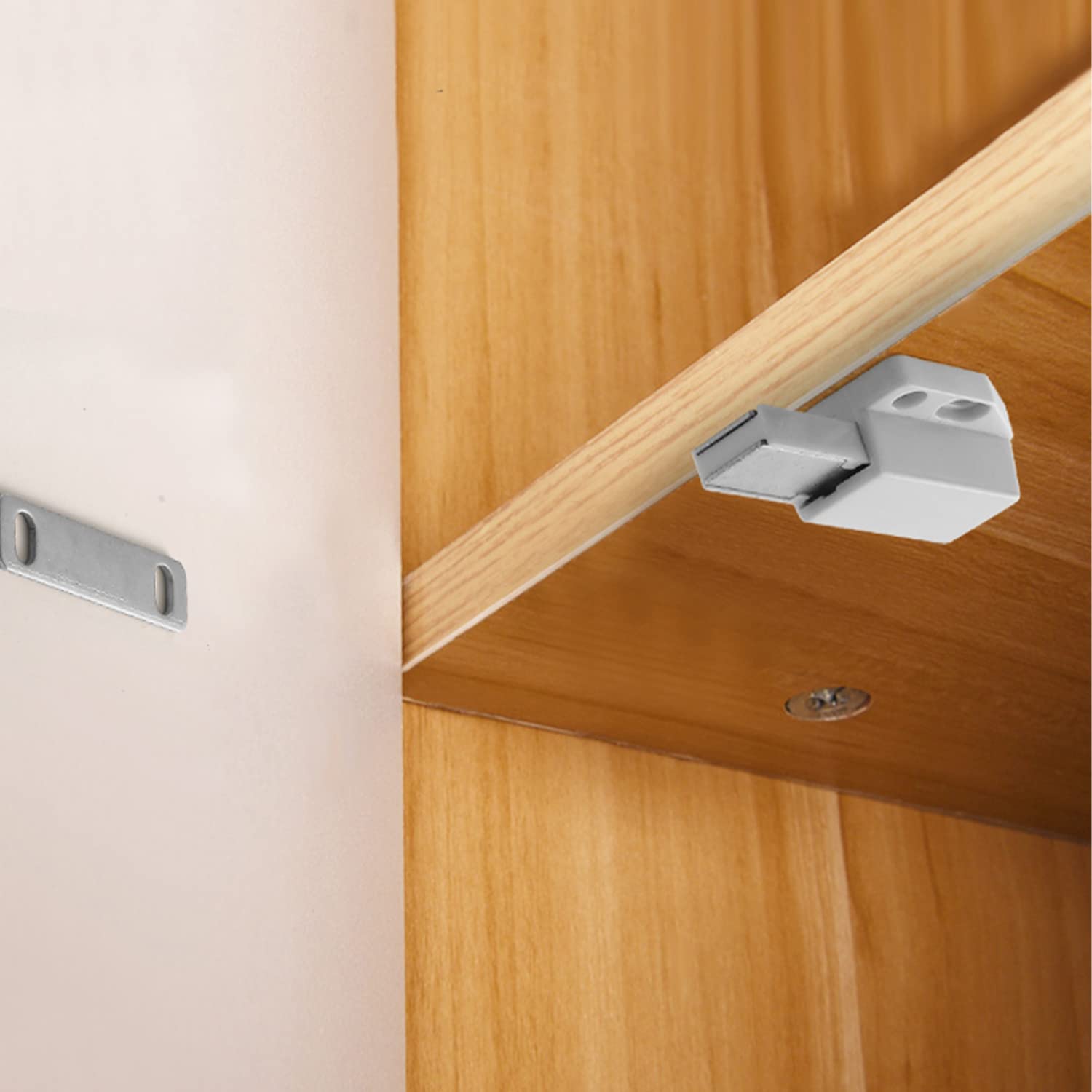 MroMax 8pcs White Magnetic Cabinet Latches - Double Touch Catch Press Latch for Kitchen Cupboard, Wardrobe & Furniture (Perfect for Easy Access Storage Spaces)