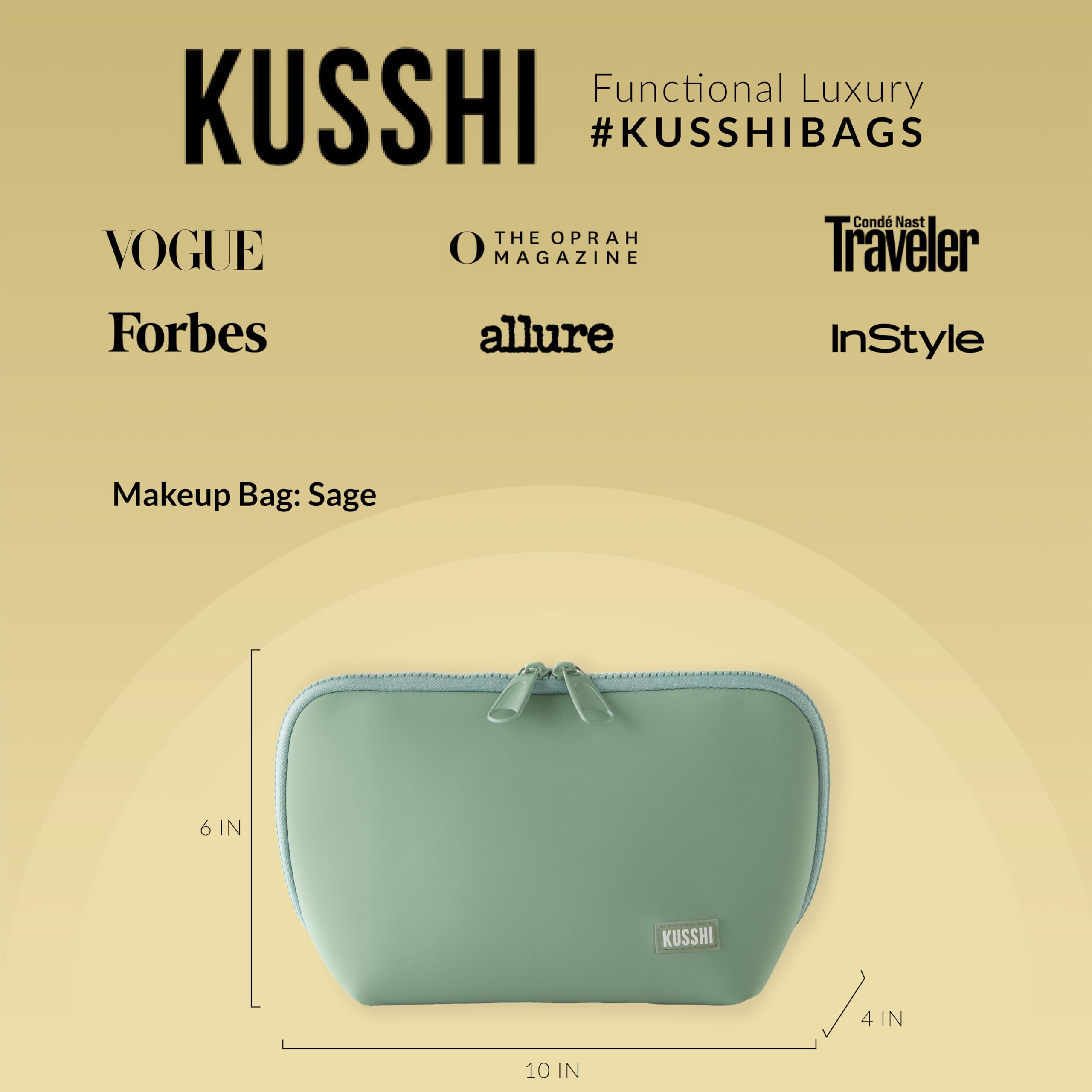 KUSSHI Neoprene Makeup Bag for Travel - Waterproof & Washable Cosmetic Pouch with Zipper Closure (Sage Green/Coral Rose) | Perfect for Toiletries, Makeup Brushes & Travel Essentials | Great Gift for Women