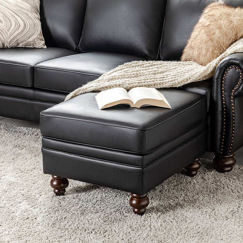 Basilio Modern Genuine Leather Storage Ottoman Bench - Living Room Footrest, Coffee Table & Extra Seating - Perfect for Home, Office & Bedroom