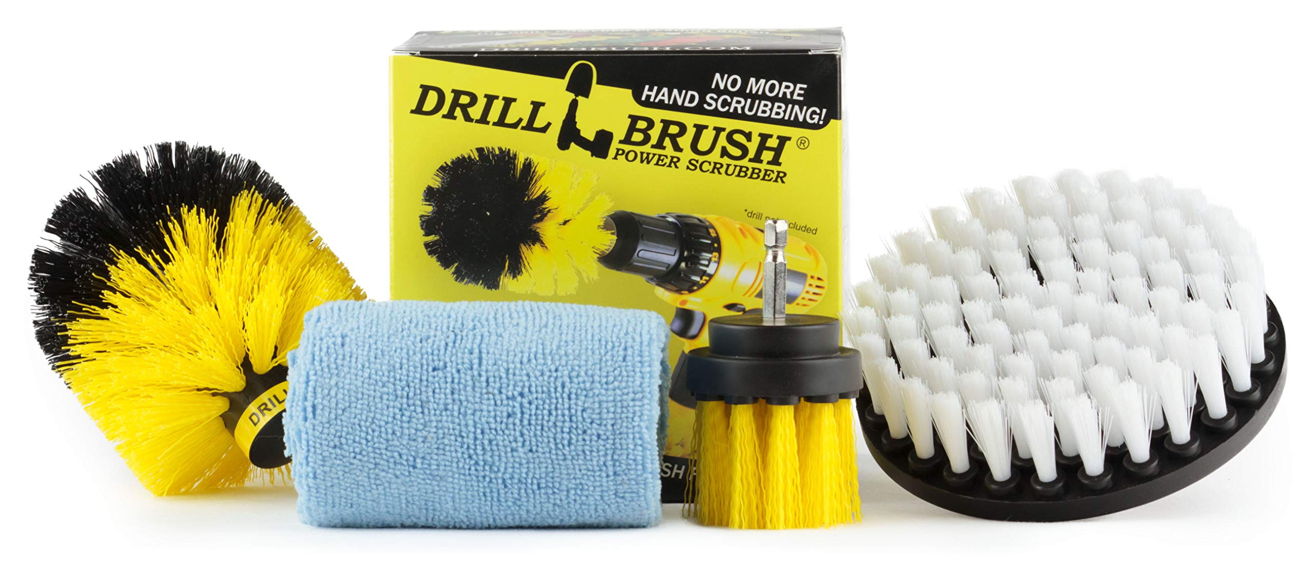 Powerful Drill Brush Set for Deep Cleaning - Bathroom Shower, Tile, Grout & Bathtub Scrubber - Cast Iron & Glass Door Cleaner with Microfiber Cloth - Ideal for Shower Curtains, Bath Mats & Tough Stains
