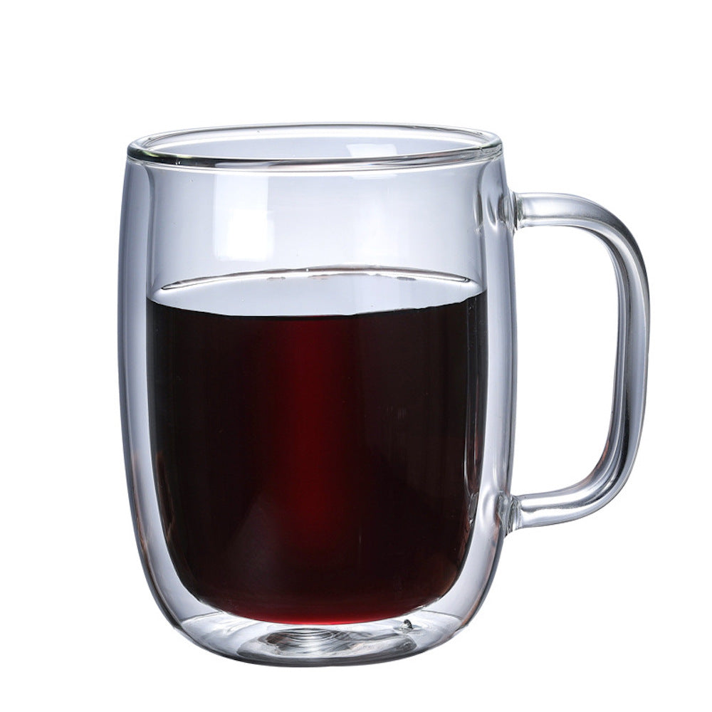 I.XXI Double Wall Insulated Glass Mug with Handle - 450ml (15oz) - Perfect for Coffee, Tea, Hot & Cold Drinks - Leak-Proof & Shatter-Resistant for Home, Office, Camping & Travel