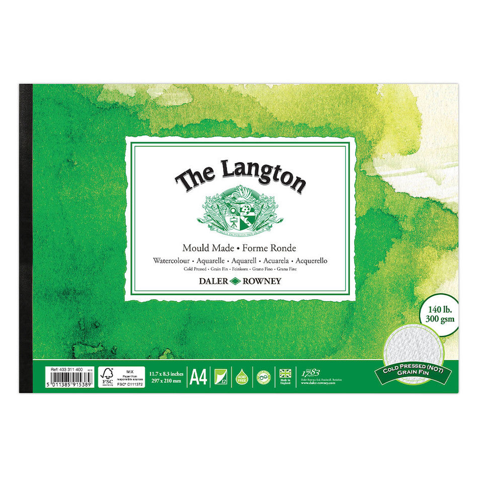 Daler Rowney The Langton Watercolor Cold Pressed Paper Pad - A4 Size (140lb/300gsm) for Professional Artists & Beginners - Perfect for Watercolor Painting, Sketching & Mixed Media Art Projects