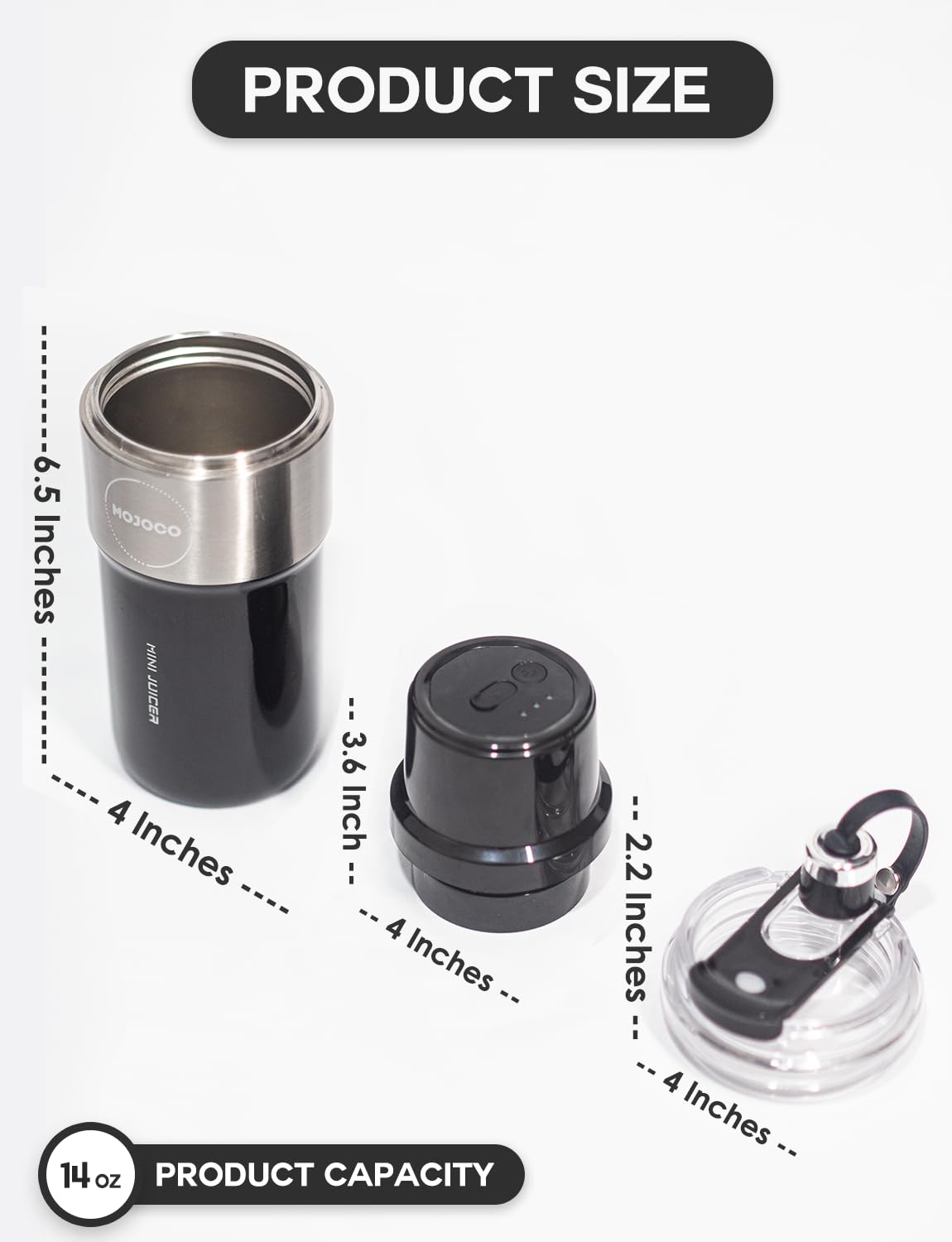 Mojoco Personal Smoothie Blender - Rechargeable Portable Blender for Fruits, Vegetables, Shakes & Smoothies - BPA-Free Food Grade Material - Compact Travel Blender for Camping, Gym, Office & Home Use