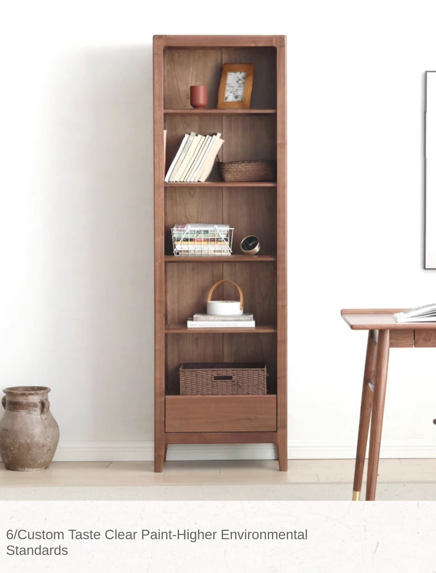 Premium Black Walnut Solid Wood Bookcase - Customizable Modular Bookshelf for Home Office, Living Room & Library Storage | Durable & Stylish Furniture for Books, Decor & Display
