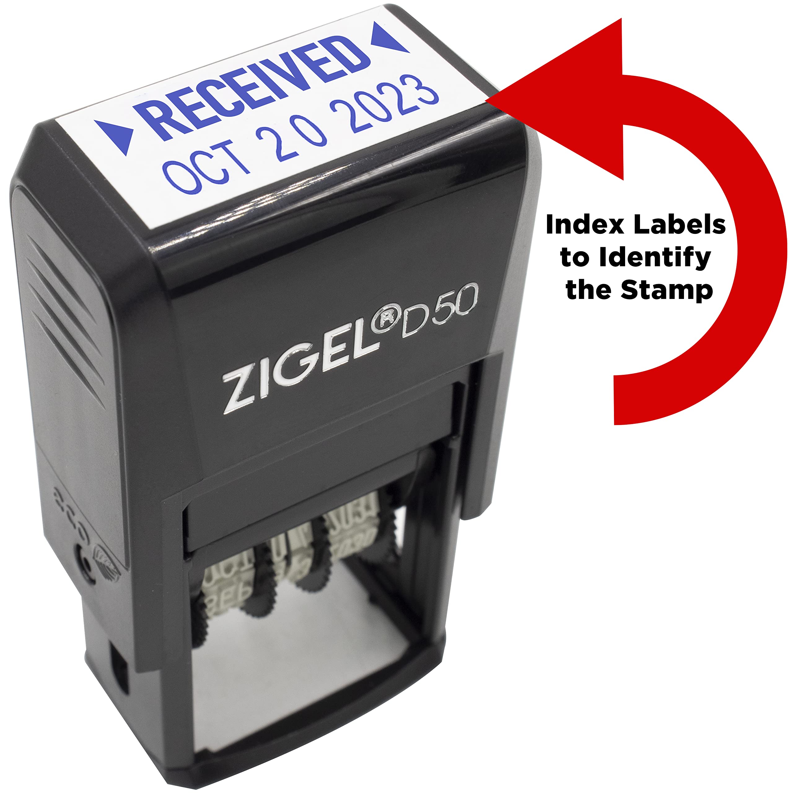 ZIGEL D50 Self-Inking Date Stamp with Adjustable Date - Blue Ink - Perfect for Office, Shipping, and Document Organization
