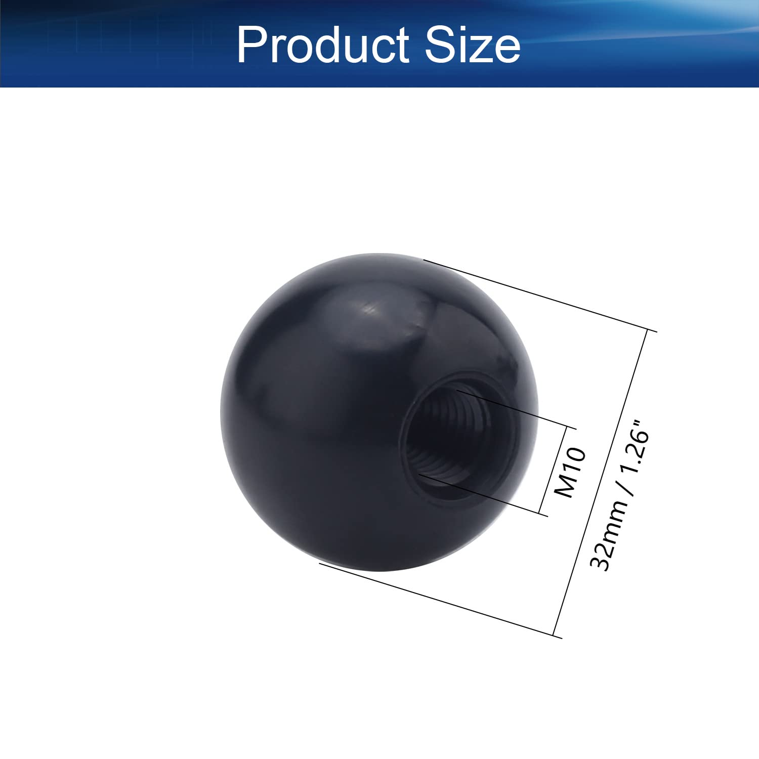 5Pcs Black Thermoset Ball Knob - M10 Female Thread Bakelite Handle (32mm Diameter) - No Twist Design with Smooth Rim - Perfect for Lawn Mowers & Exercise Equipment - Durable Replacement Part for Machinery and DIY Projects