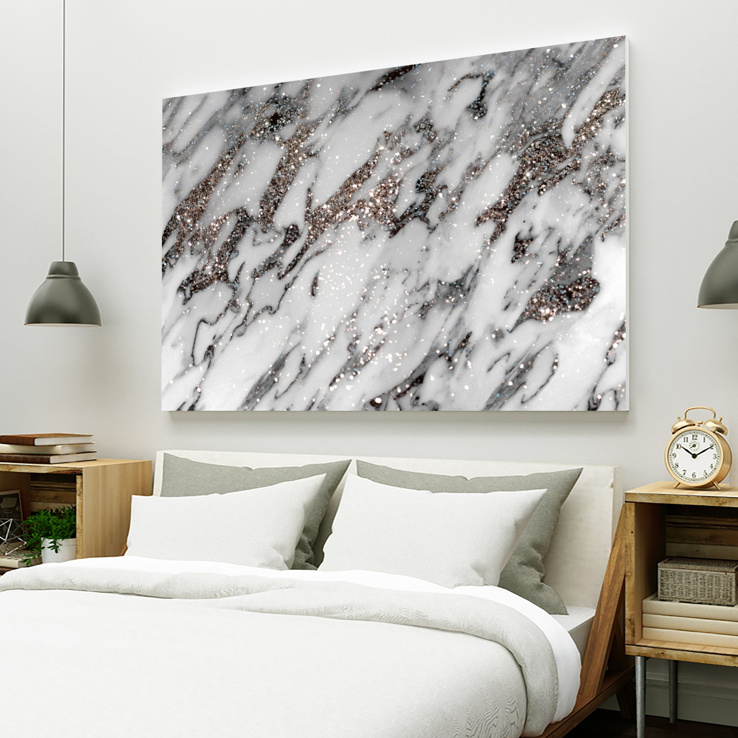Classic White Marble Silver Glitter Glam #1 (Faux Glitter) - Elegant Home Decor for Parties, Weddings & Photo Backdrops