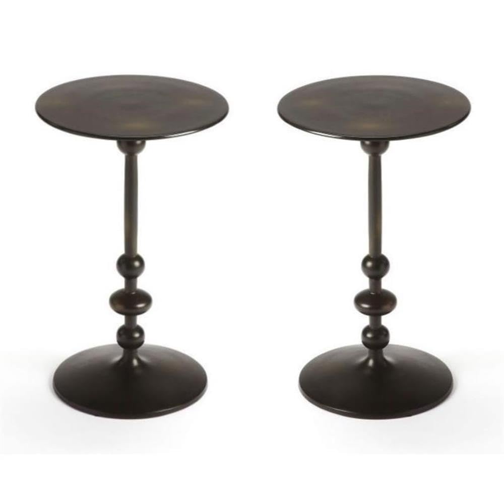 Home Square Metalworks Zora Pedestal End Table Set of 2 - Black Iron Side Tables for Living Room, Bedroom & Patio Furniture