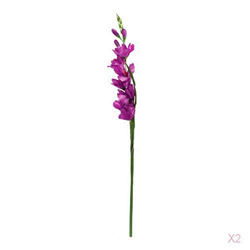 LOVIVER 2Pcs Artificial Silk Gladiolus Flowers - Realistic Floral Bouquets for Vase Filler, Home Decor, Wedding Centerpieces - Indoor Outdoor Use in Kitchen, Patio, Living Room (Purple)