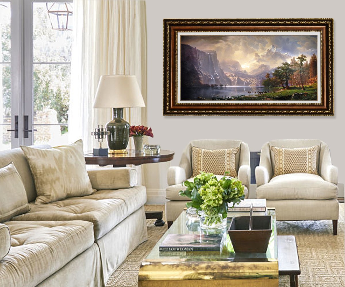 ELITEART Albert Bierstadt 'Among the Sierra Nevada Mountains, California' (1868) Oil Painting Reproduction - Giclee Wall Art Canvas Print, Framed 24x36 Inches - Perfect for Living Room, Office & Home Decor