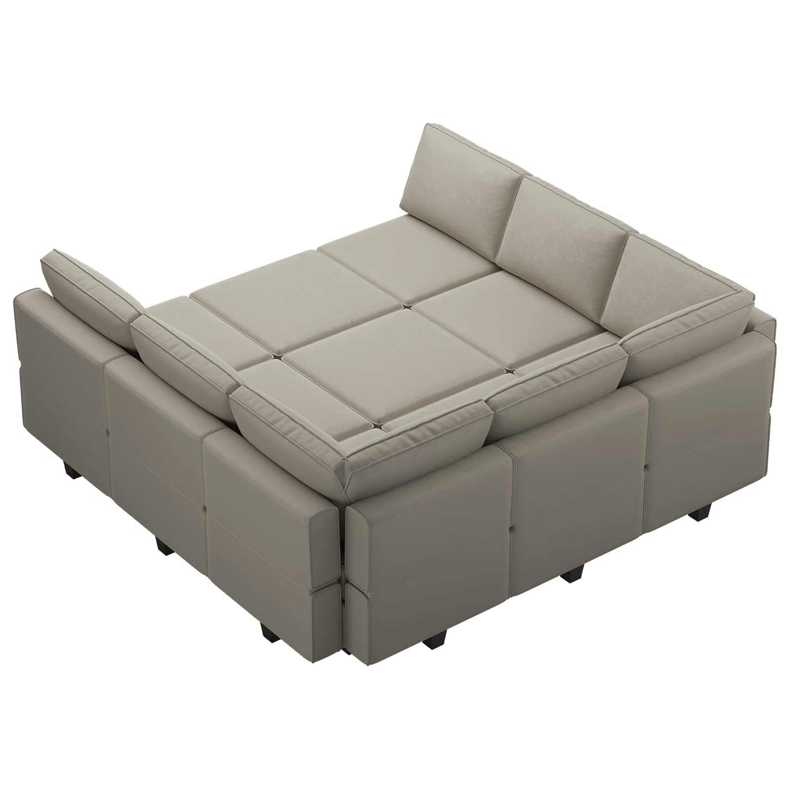 Belffin Reversible Velvet Modular Sectional Sleeper Sofa Bed with Ottomans, Storage & Chaise - Grey Convertible Sofa for Living Room, Guest Room & Small Spaces