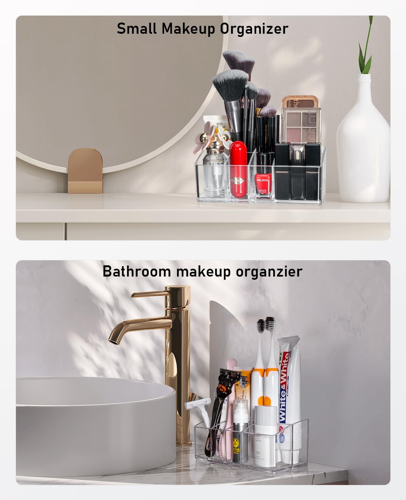 Clear 7-Slot Makeup Brush Holder Organizer for Vanity, Nail Polish & Lipstick | Small Cosmetic Storage for Bathroom & Desktop | Perfect for Travel & Home Organization