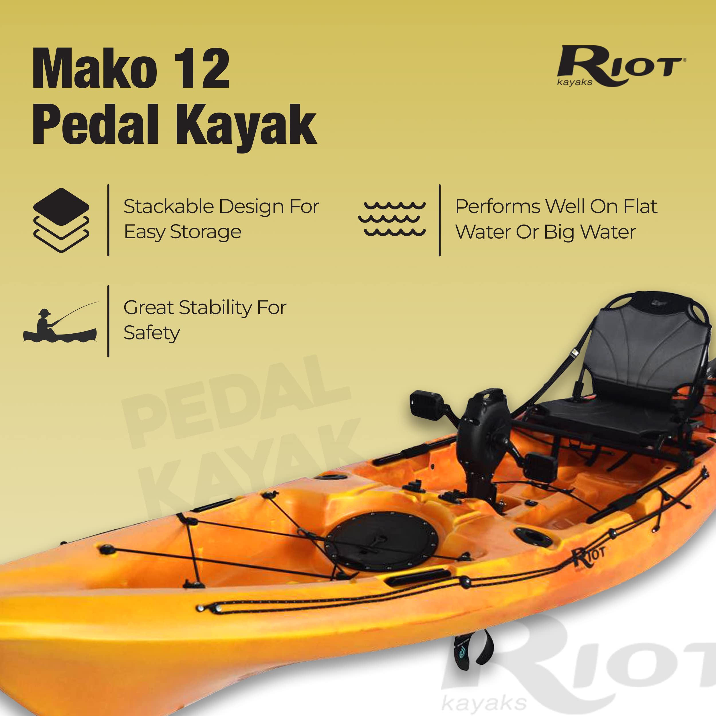 **Mako 12 Pedal Drive Fishing Kayak – Lightweight & Comfortable Kayak with Adjustable Seat, 4 Rod Holders, Large Storage, Impulse Drive Pedal System & Advanced Rudder Control – Perfect for Lakes, Rivers & Coastal Fishing**