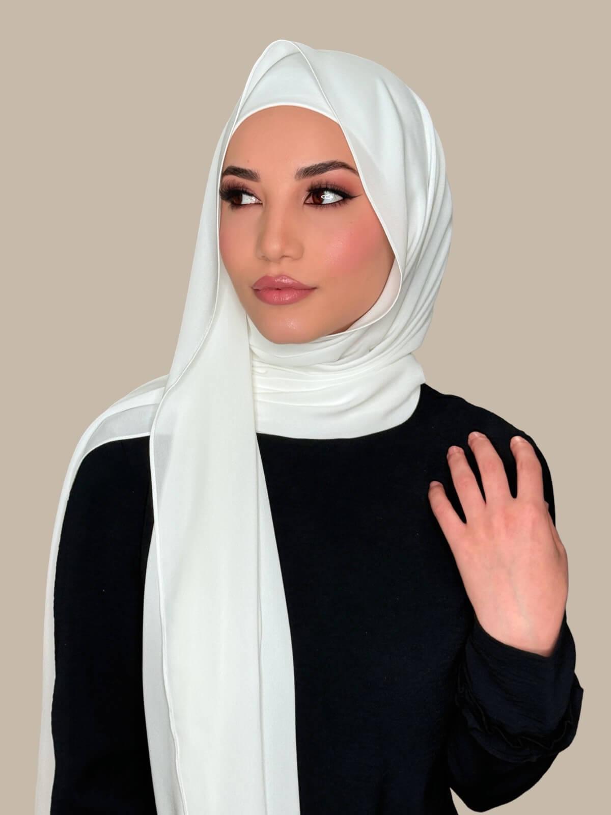 Elegant White Chiffon Hijab Set - Soft & Breathable Scarf for Women - Perfect for Daily Wear, Prayer, and Special Occasions