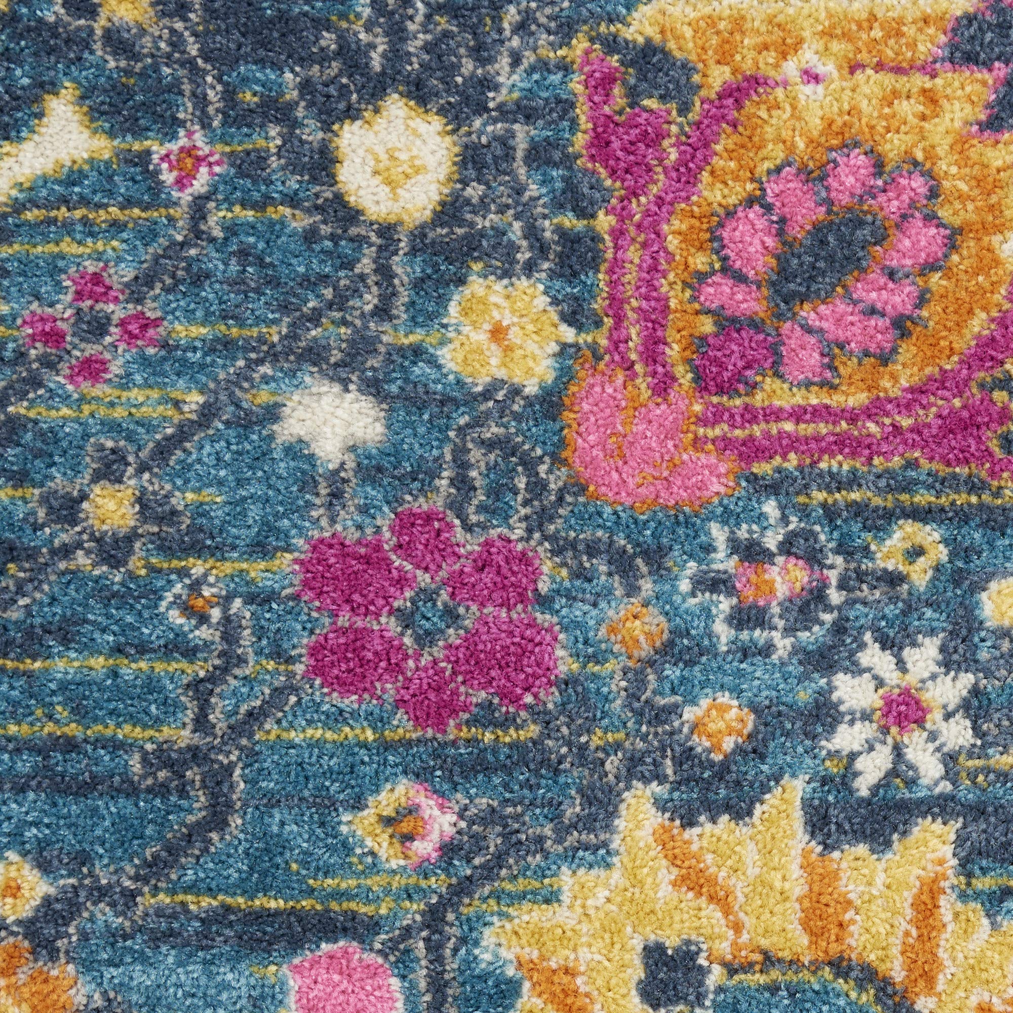 Nourison Passion Denim 8' Round Boho Moroccan Area Rug - Non-Shedding & Easy to Clean - Perfect for Living Room, Bedroom, Dining Room or Kitchen Decor