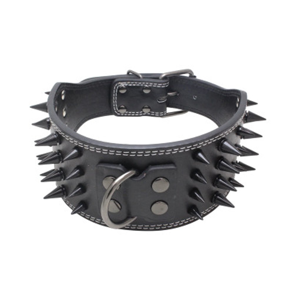 Cool Black Spiked Studded Leather Dog Collar - 3