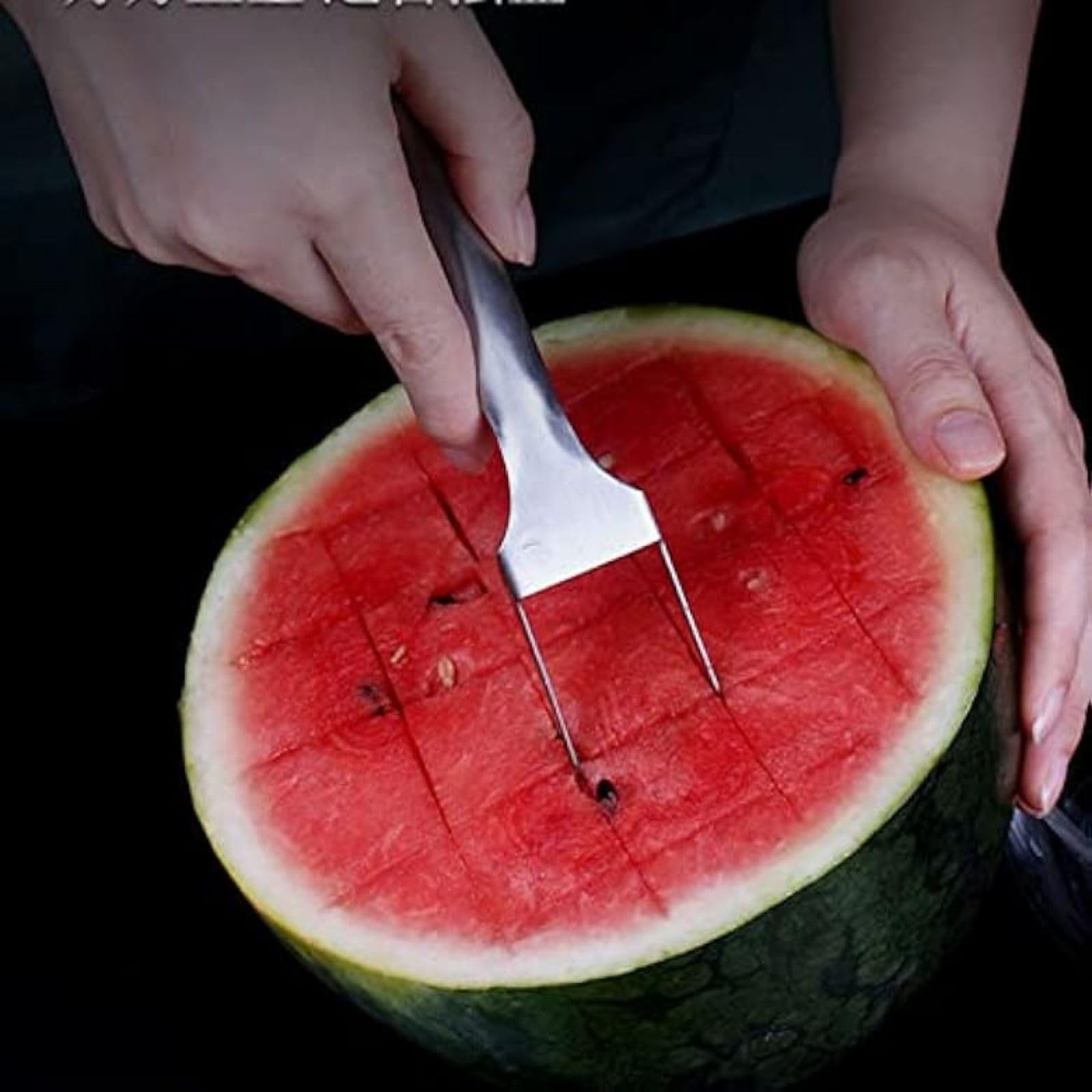 2-in-1 Stainless Steel Watermelon Slicer & Fork Set - 2PCS Fruit Cutting Tool for Watermelons, Melons & Pineapples - Perfect for BBQ, Picnics, Camping & Family Parties