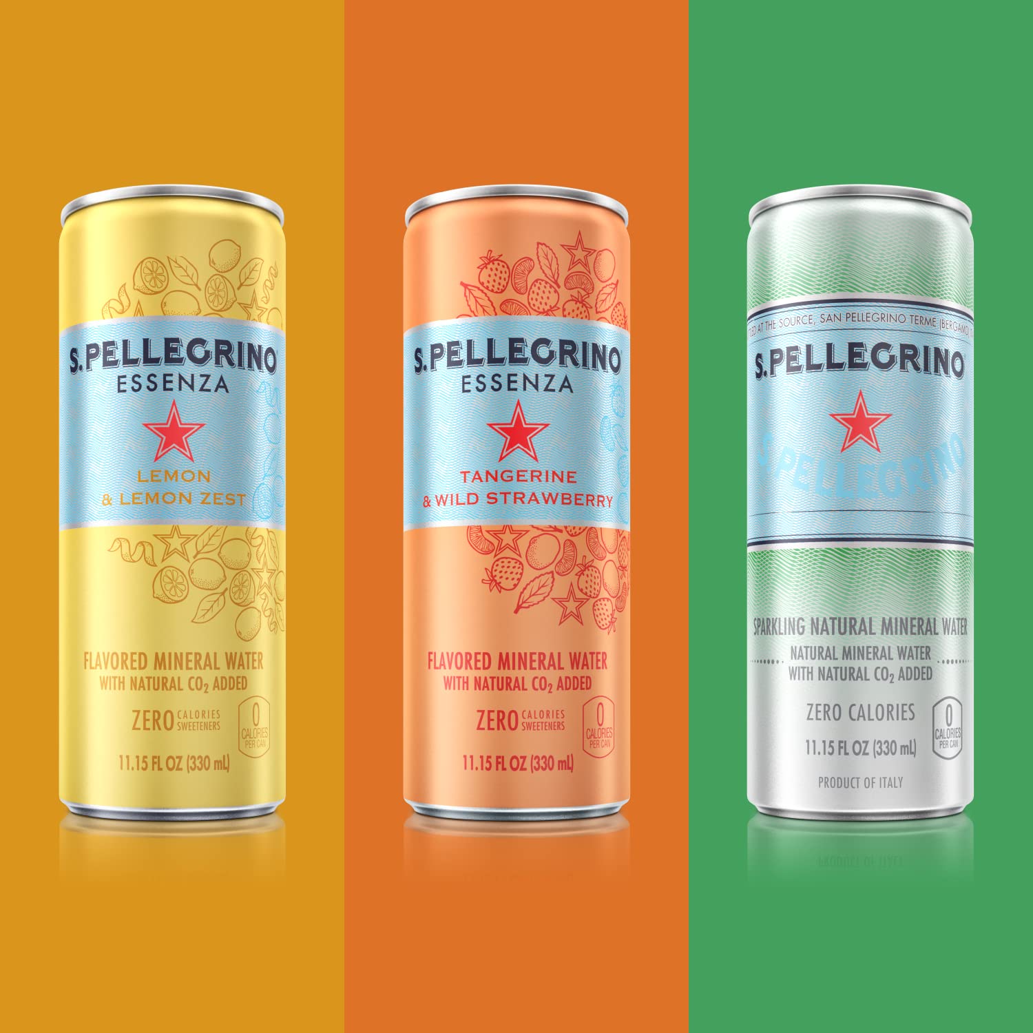 S.Pellegrino Essenza Sparkling Mineral Water Variety Pack - 24 Cans (11.15 Fl Oz Each) with Lemon, Wild Strawberry & Original Flavors | Refreshing Hydration for Office, Gym & Outdoor Activities