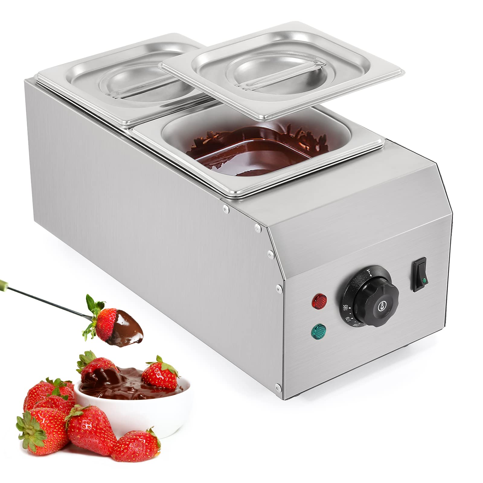 Commercial Chocolate Melting Pot - 2 Tanks 9lbs Stainless Steel Chocolate Tempering Machine for Home, Bakery & Candy Making - Perfect for Melting, Dipping & Molding Chocolate Treats