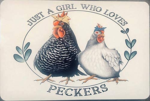 Vintage Funny Tin Sign - Just A Girl Who Loves Peckers Chicken Coop Metal Wall Decor | 12x8 Inch Retro Kitchen, Bar, Garage & Home Decoration | Perfect for Farmhouse, Country Style & Poultry Lovers