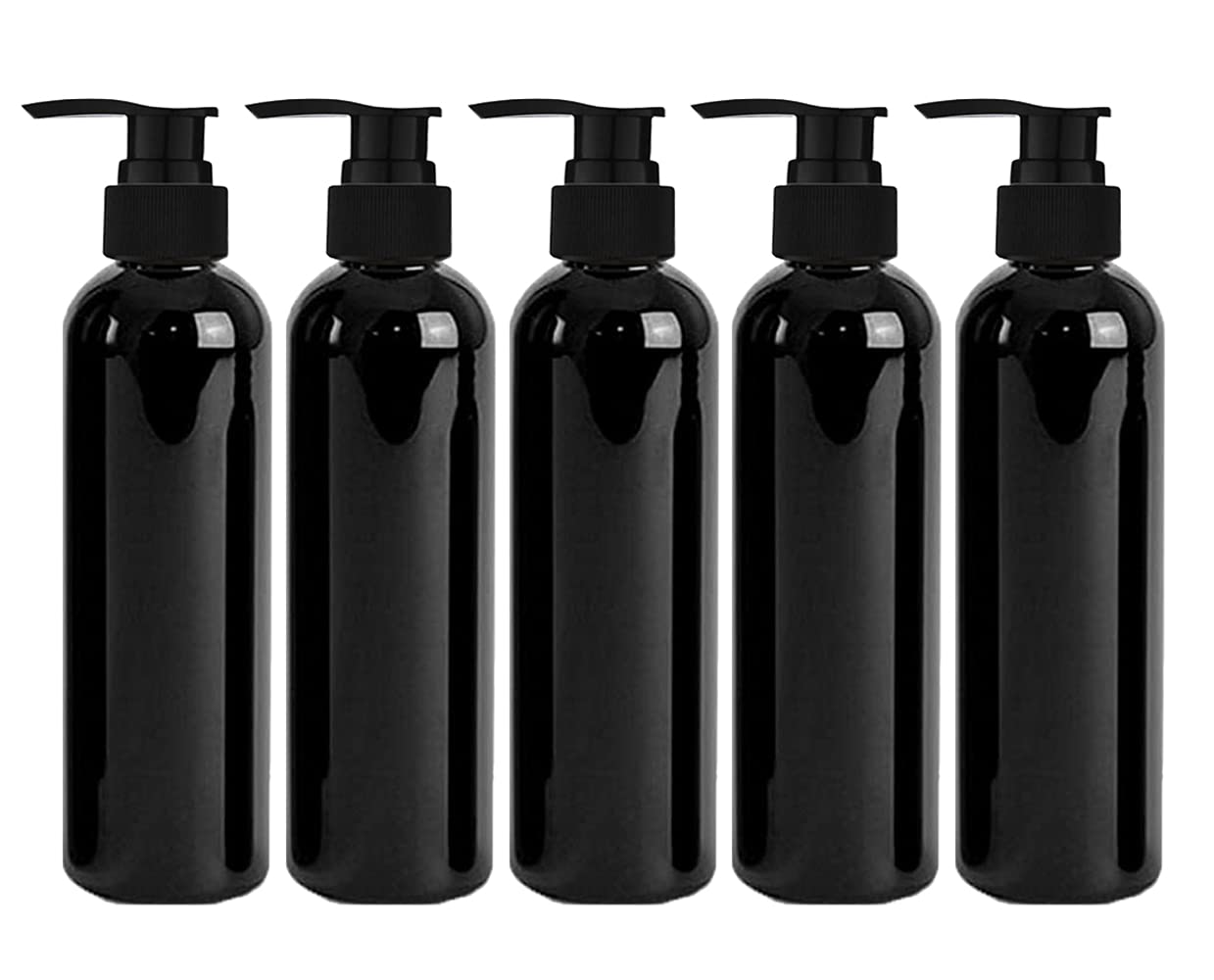 PHARCOS 5-Pack Black Pump Dispenser Bottles for Lotion, Cream, Liquid, Shampoo & Hand Soap - Leakproof Bathroom & Kitchen Organizer for Countertop Storage