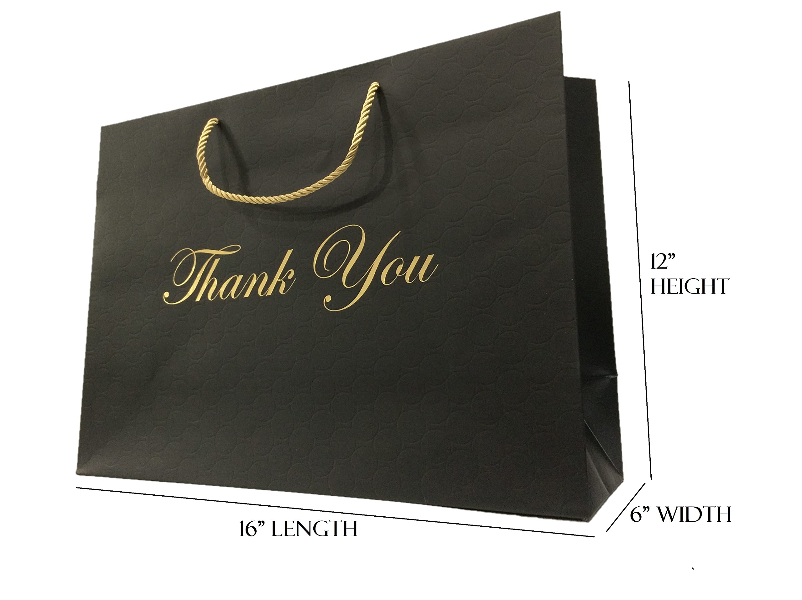 MODEENI Extra Large Black Thank You Gift Bags - 10 Pack (16x6x12 Inches) - Premium Luxury Matte Finish Paper Bags with Gold Foil Handles - Perfect for Birthday, Wedding, Anniversary, Christmas Gifts & Party Favors