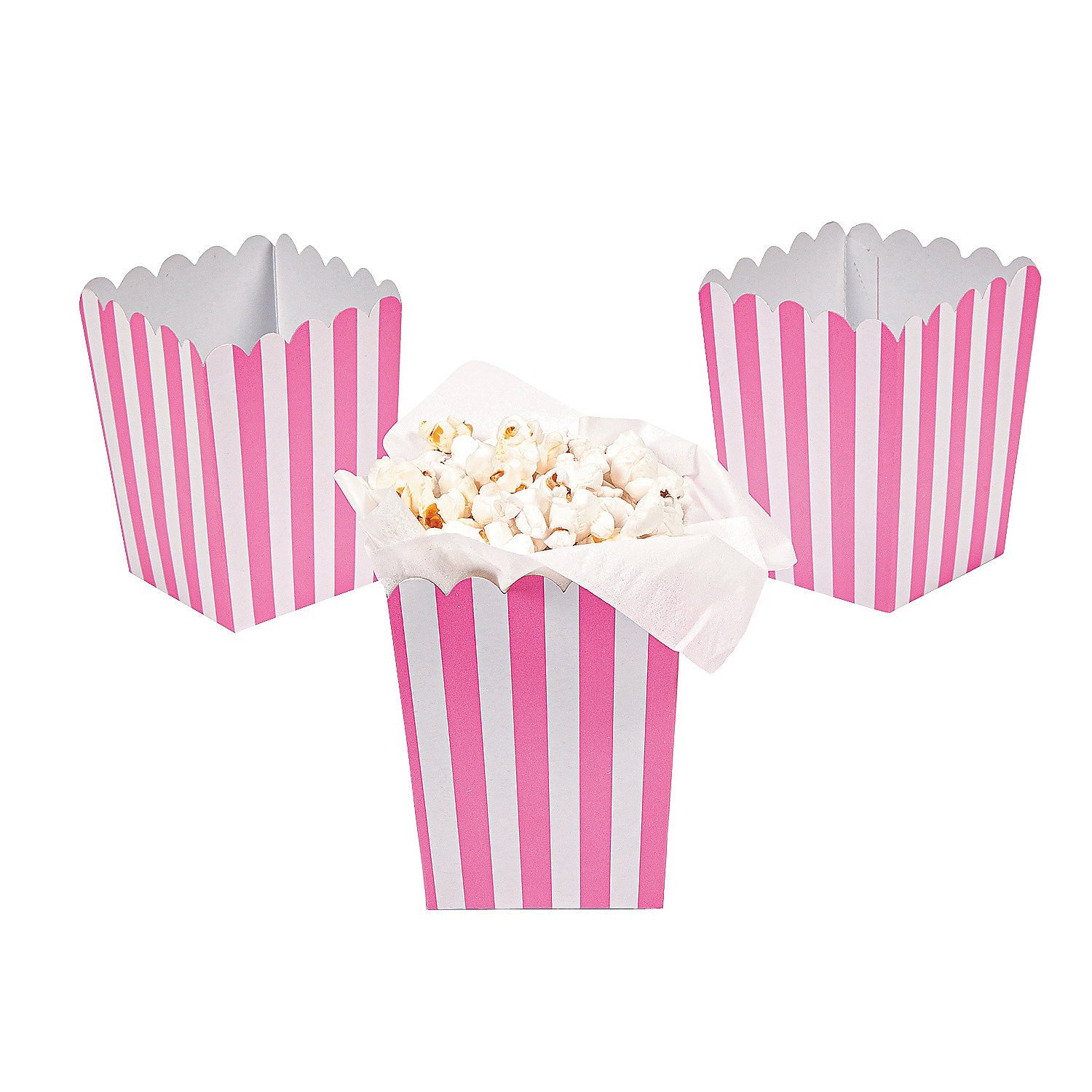 Mini Candy Pink Striped Popcorn Boxes (24 Pack) - Disposable Party Supplies for Birthday, Wedding, Baby Shower & Movie Night Decorations