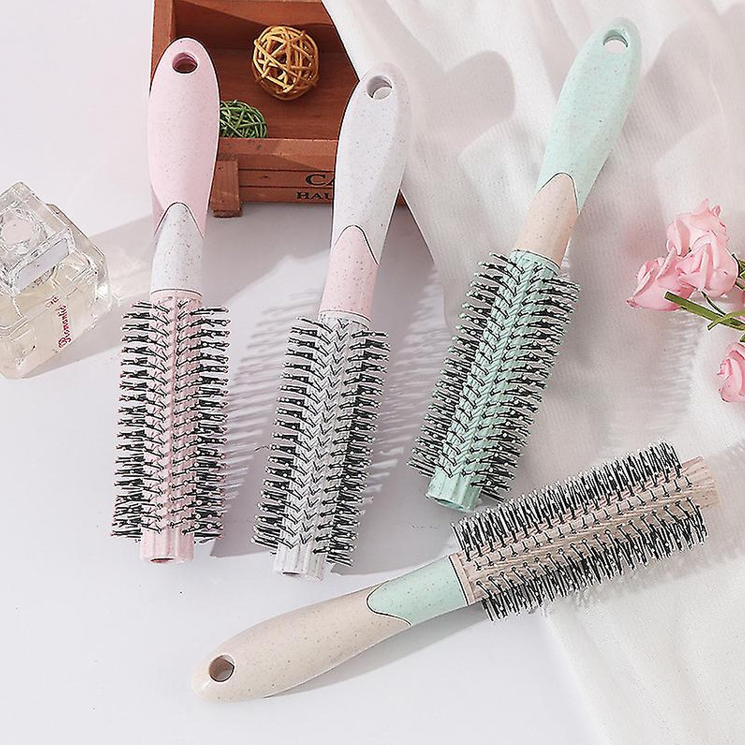 BlackLaoban Round Hair Brush for Blow Drying & Styling - Soft Nylon Bristles for Curly Hair - Perfect for Short & Medium Length Hair - Men & Women (Light Purple) - Ideal for Salon Styling, Home Use & Travel