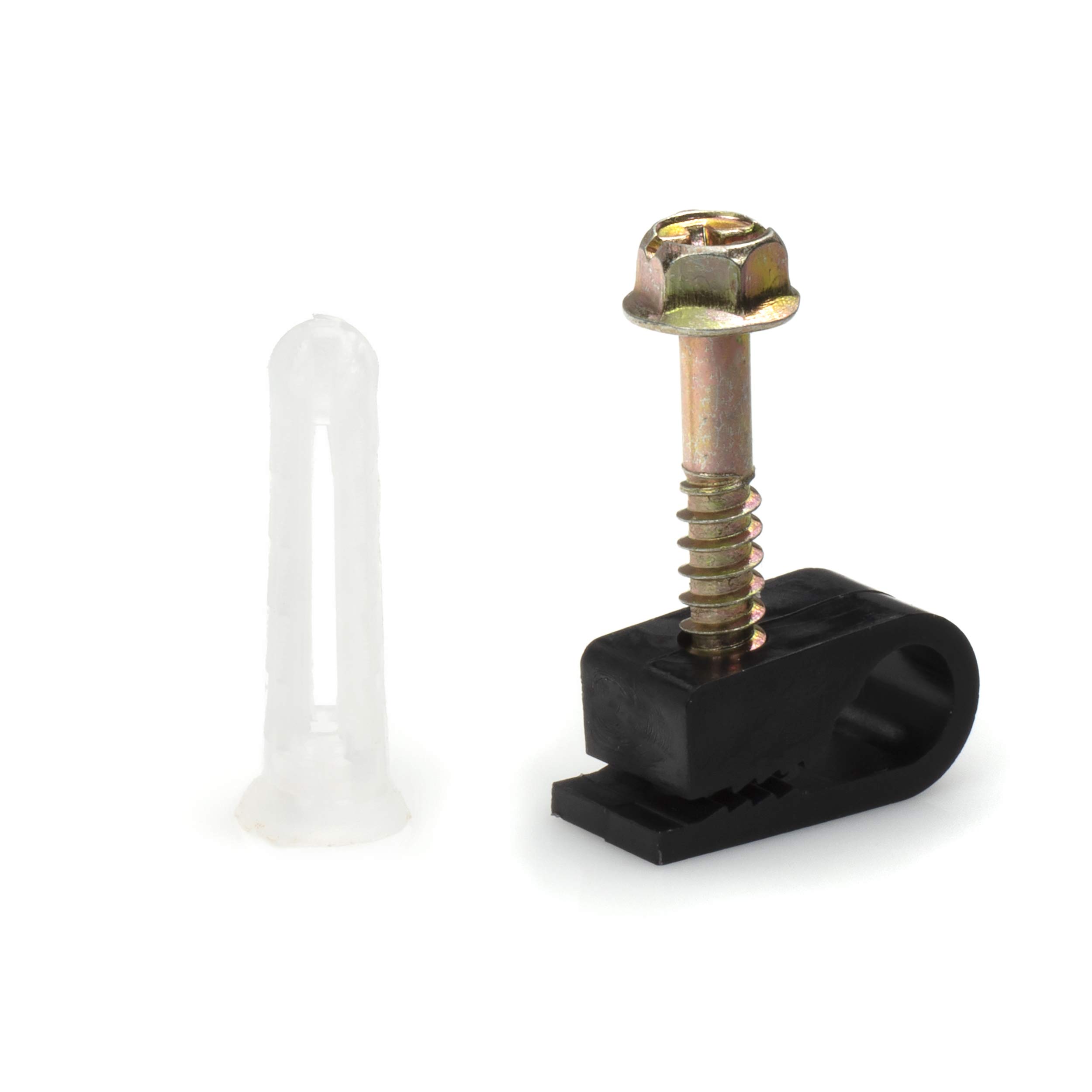 THE CIMPLE CO Ribbed Plastic Conical Anchors & Black Cable Screw Clips - 10-Piece Kit for Concrete, Stucco, Brick, Drywall (Ideal for TV Mounting, Shelving & Home Organization)