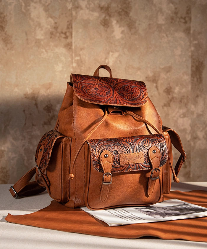 Wrangler Floral Tooled Concealed Carry Backpack for Women & Men - Tactical EDC Hiking Daypack with Hidden Gun Pocket - Perfect for Outdoor Adventures, Travel & Everyday Use