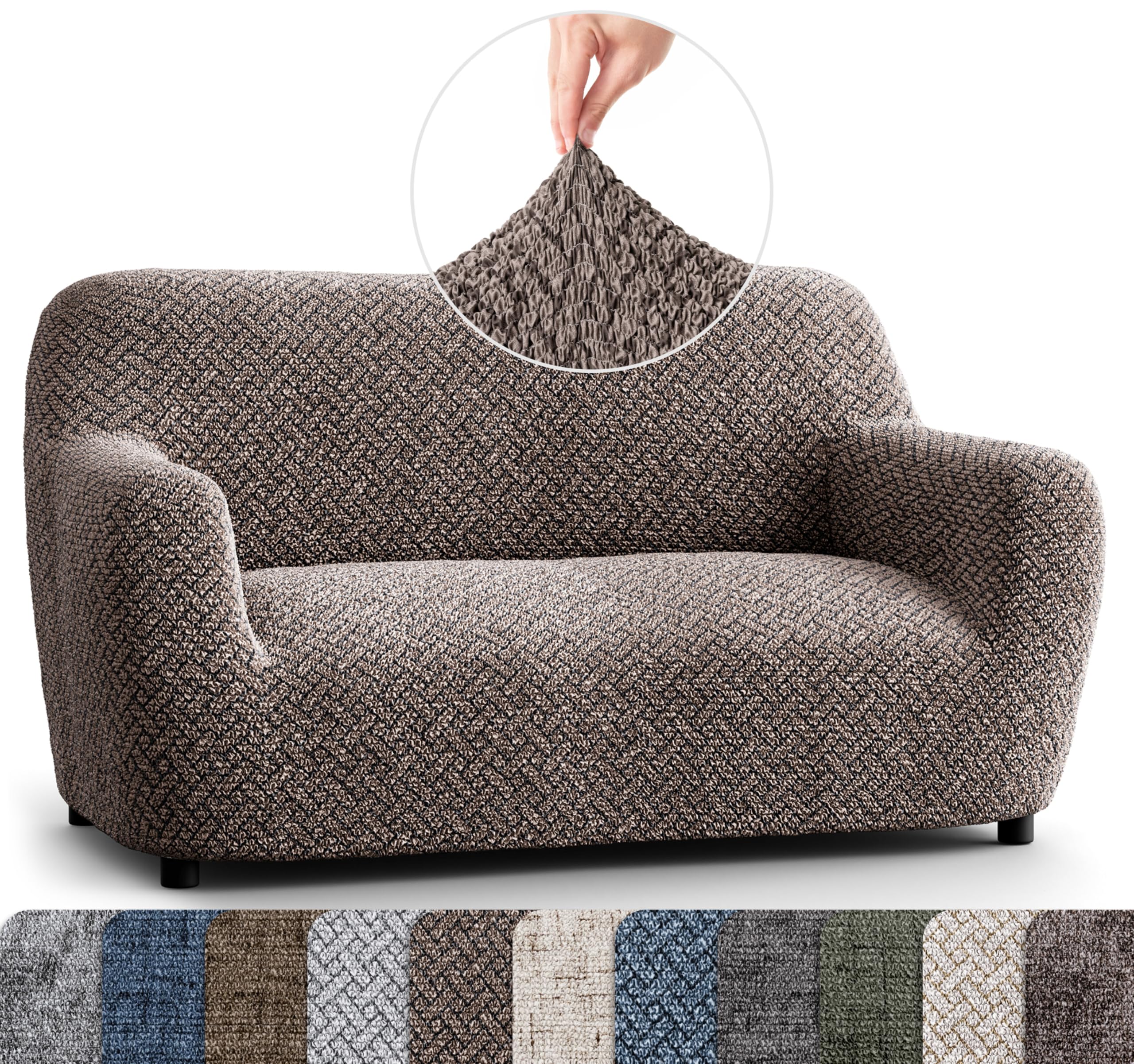 PAULATO BY GA.I.CO. Oversized Loveseat Slipcover - Stretch Sofa Cover for 2-Seater Couch - Washable Microfiber Protector (Venezia Brown) - Perfect for Living Room, Apartment & Pet-Friendly Homes